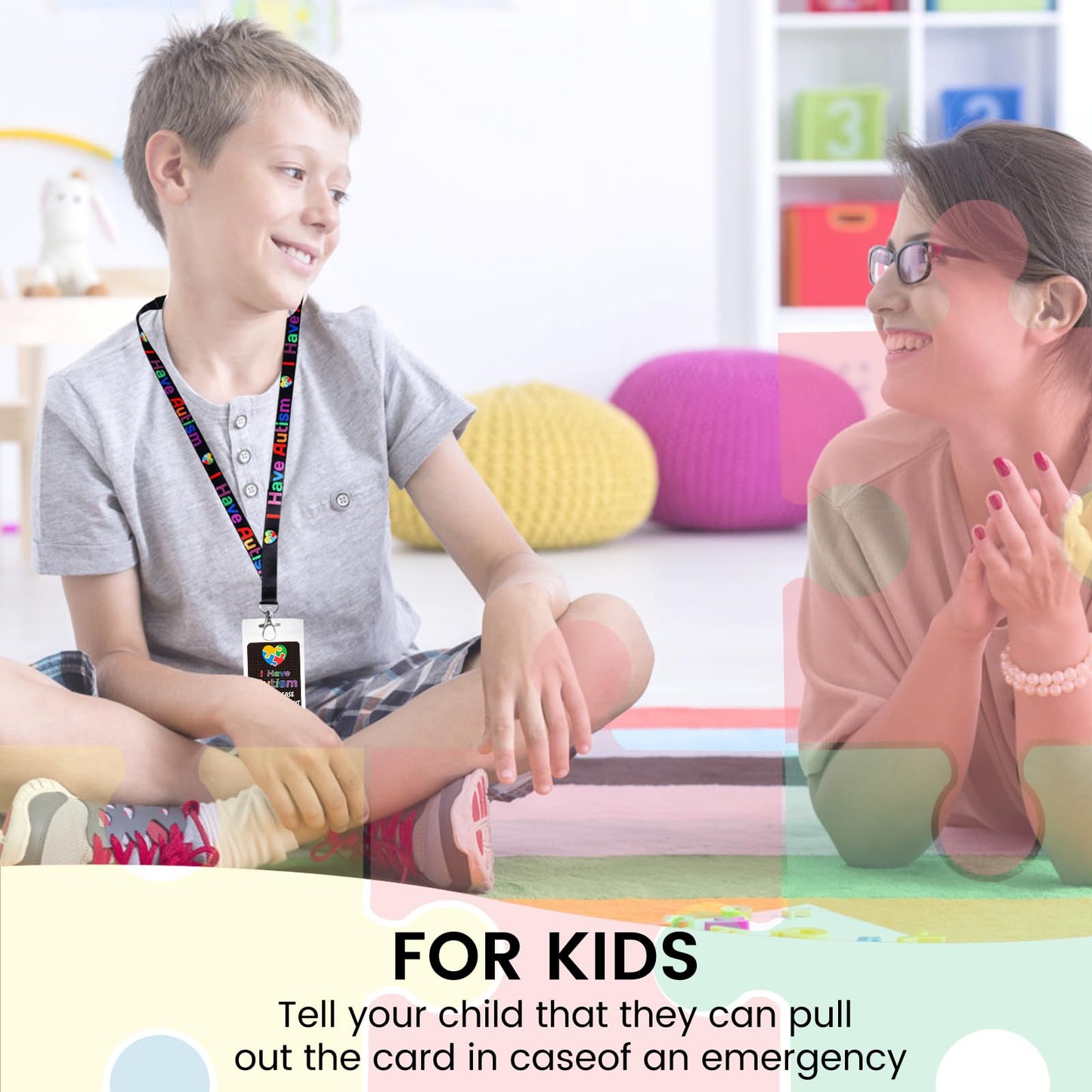2 Set Autism Alert Card, ADHD Awareness Autistic Emergency Contact Card with Autism Lanyards Waterproof Card Holder Pocket Insert PVC