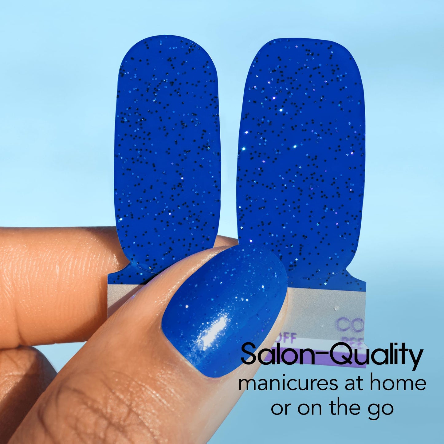 Color Street Lagoon Nail Strips - Navy Blue Glitter, 16 Double-Ended Polish Strips, Easy Application, No Drying Time, Long-Lasting, Ideal for Sparkling Nails at Home or On-the-Go, Mess-Free.