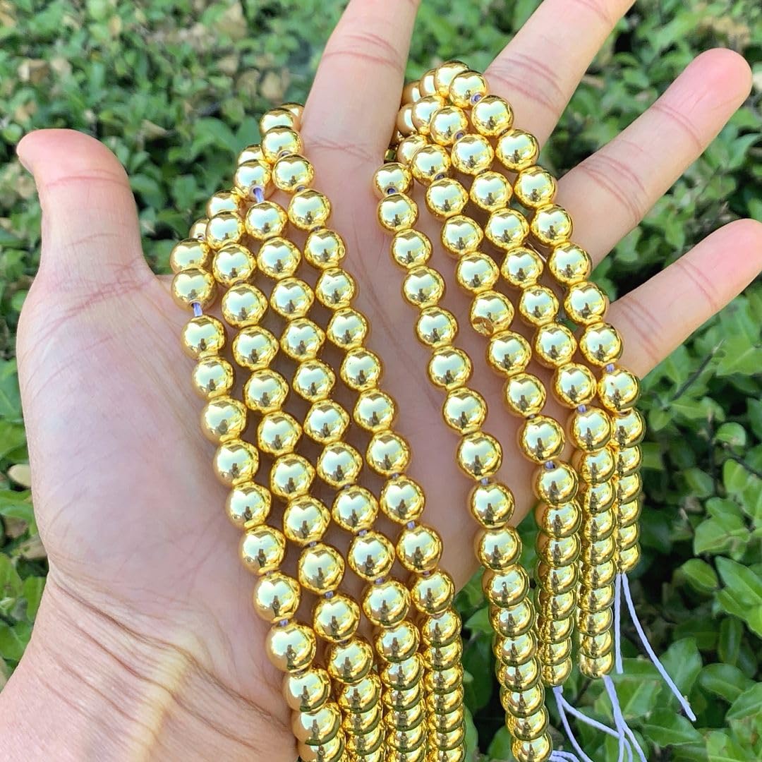 40pcs Adabele Grade A Natural Hematite Gold Plated Healing Gemstone 10mm Round Loose Beads Gem Stone Spacer for DIY Craft Jewelry Making GFC-C10