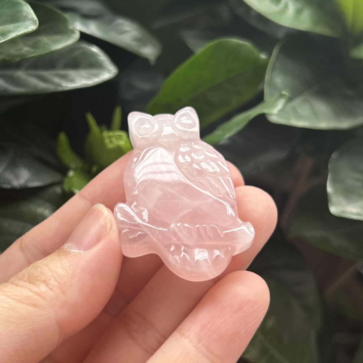 Bacatgem Natural Rose Quartz Owl Figurines Crystals and Healing Stones,Haped DIY Pendant