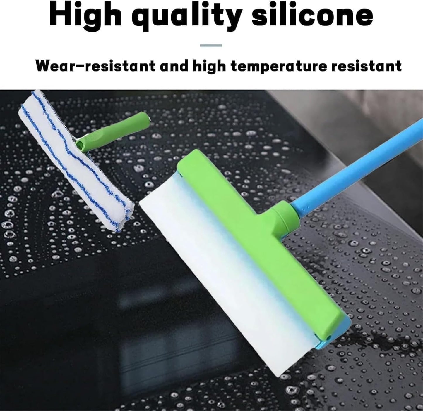 Byblix Squeegee, Byblix Window Squeegee, Byblix Recyclable Silicone Window Squeegee Kit, 3 in 1 Window Cleaning Scraper with Silicone Squeegee&Microfiber Scrubber, Blue+Green 2pcs