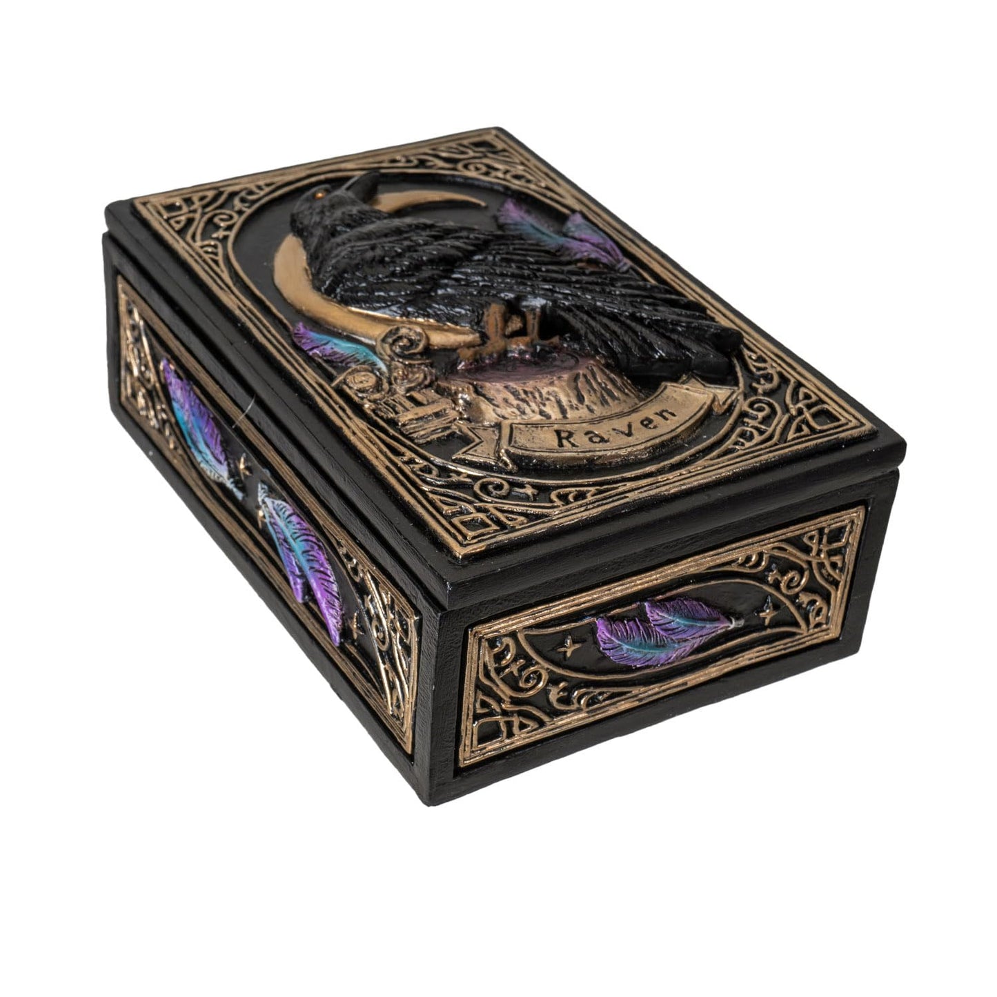 Pacific Giftware Raven Tarot Box with Moon and Feather Design Ideal for Tarot Cards Jewelry or Keepsake Storage Perfect for Gothic Home Decor 5.63" Long