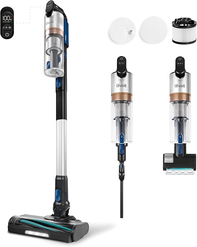 LEVOIT Cordless Vacuum Cleaner with HEPA Filter, Stick Vac with Tangle-Resistant Design, Up to 60 Mins, Powerful Suction, Lightweight, Mini Motorized Brush, for Carpet, Hard Floor, Pet Hair, LVAC-300