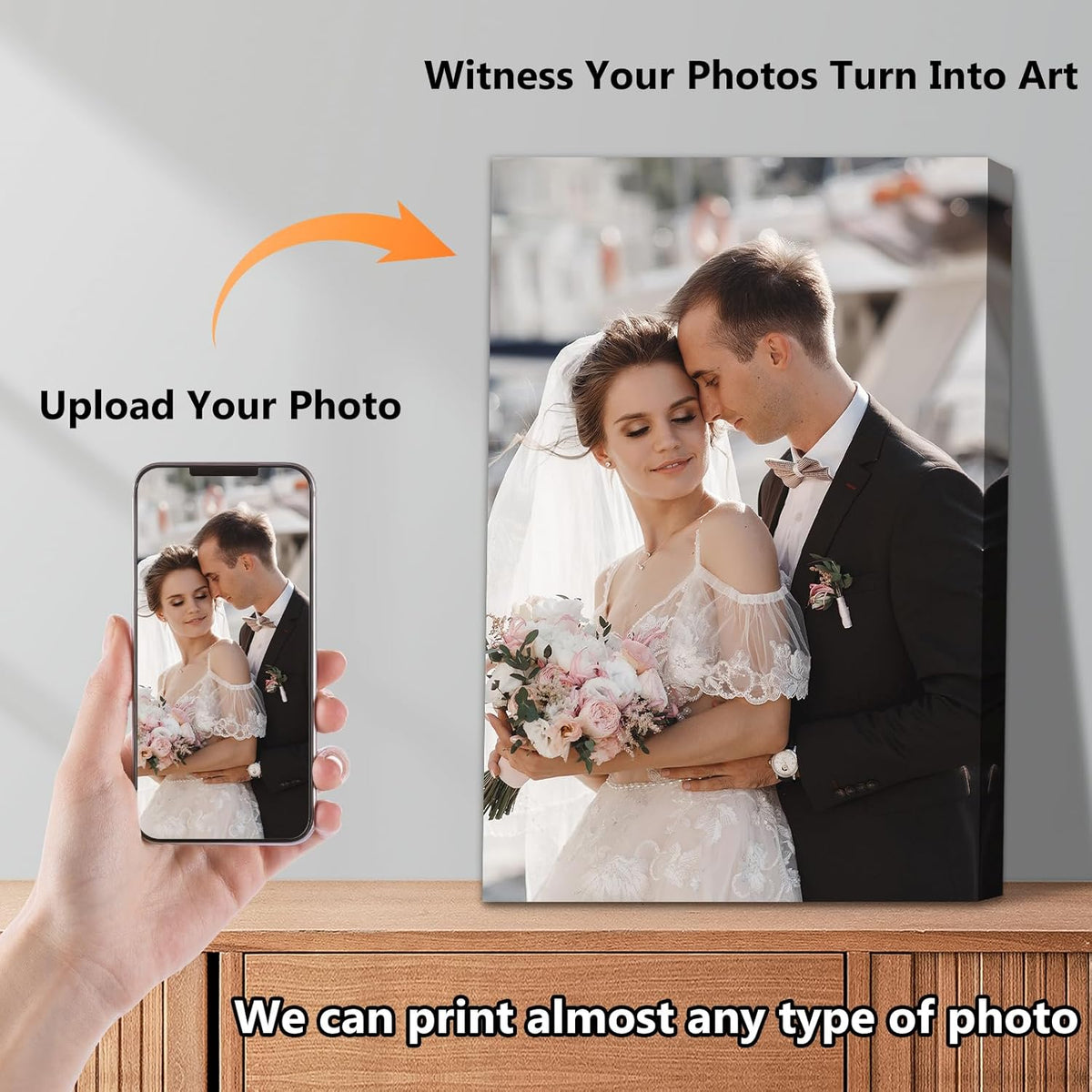 Personalized Custom Canvas Prints with Your Photos & Text, Customized Picture Print, Transform Own Images Into Framed Wall Art Digitally Printed Photo to Canvas, Keepsakes Gifts for Family 16x36’’