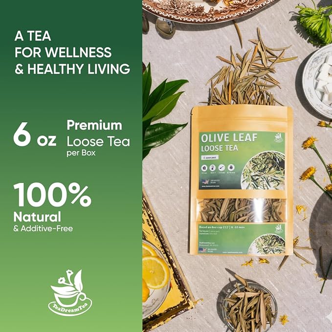 Olive Leaf Loose Tea – 6 oz Size (Premium Dried Olive Loose Leaf Tea - 6oz), Natural Extract Caffeine-Free Herbal Tea for Relaxation, Wallness with Smooth Taste