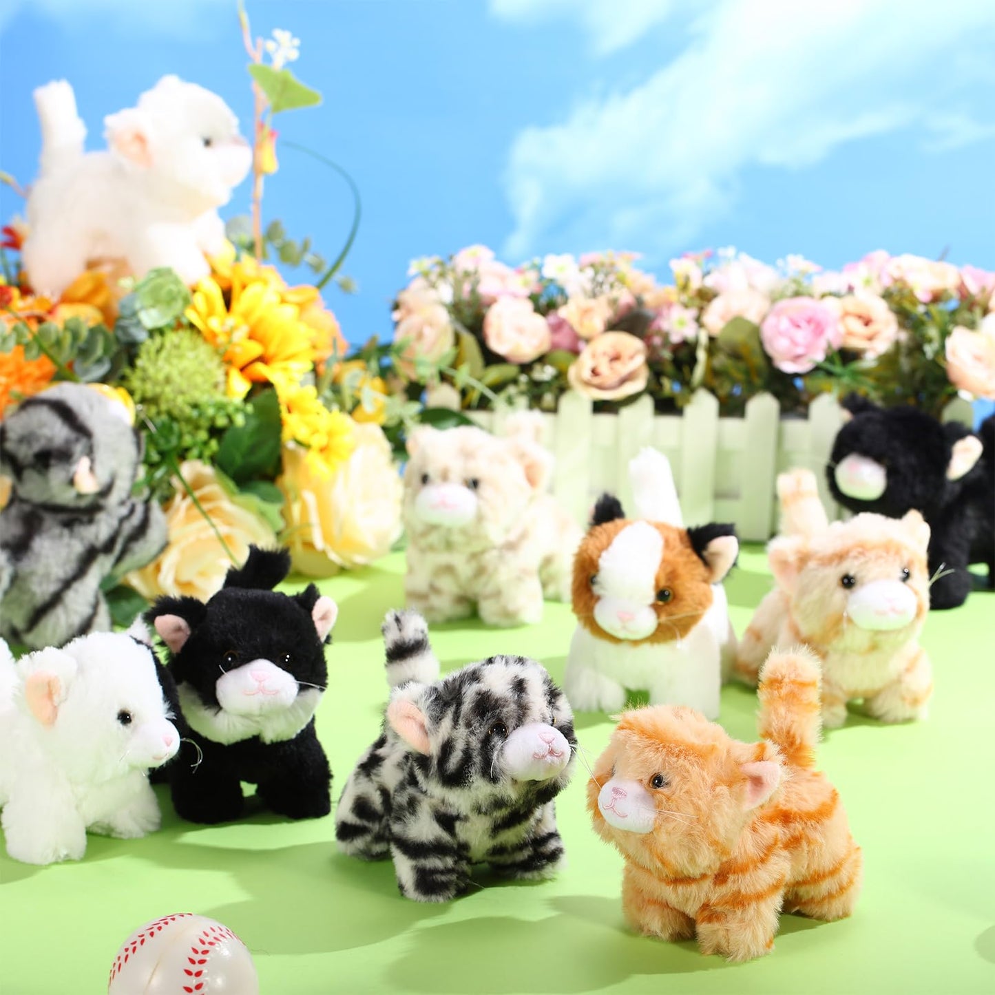 Lenwen 10 Pcs Cat Stuffed Animals Bulk Soft Cuddly Kitten Plush Sets Kittens Assorted Fluffy Stuffed Cats for Kiddos Birthday Gift Pet Party Favors Stuffers(Standing Style)