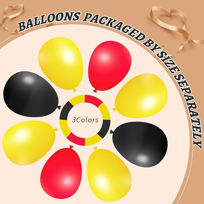 412Pcs Red Yellow Black Balloon Garland Arch Kit,18 12 10 5 Different Sizes Latex Party Balloons for Baby Shower Wedding Graduation Cartoon Game Theme Birthday Party Decorations