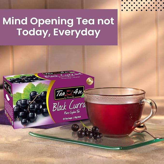 Tea4U Flavored Black Ceylon TeaBags (Black Currant) - Ideal Quality from Sri Lanka's Finest Leaves and Expertly Blended - 25 Count