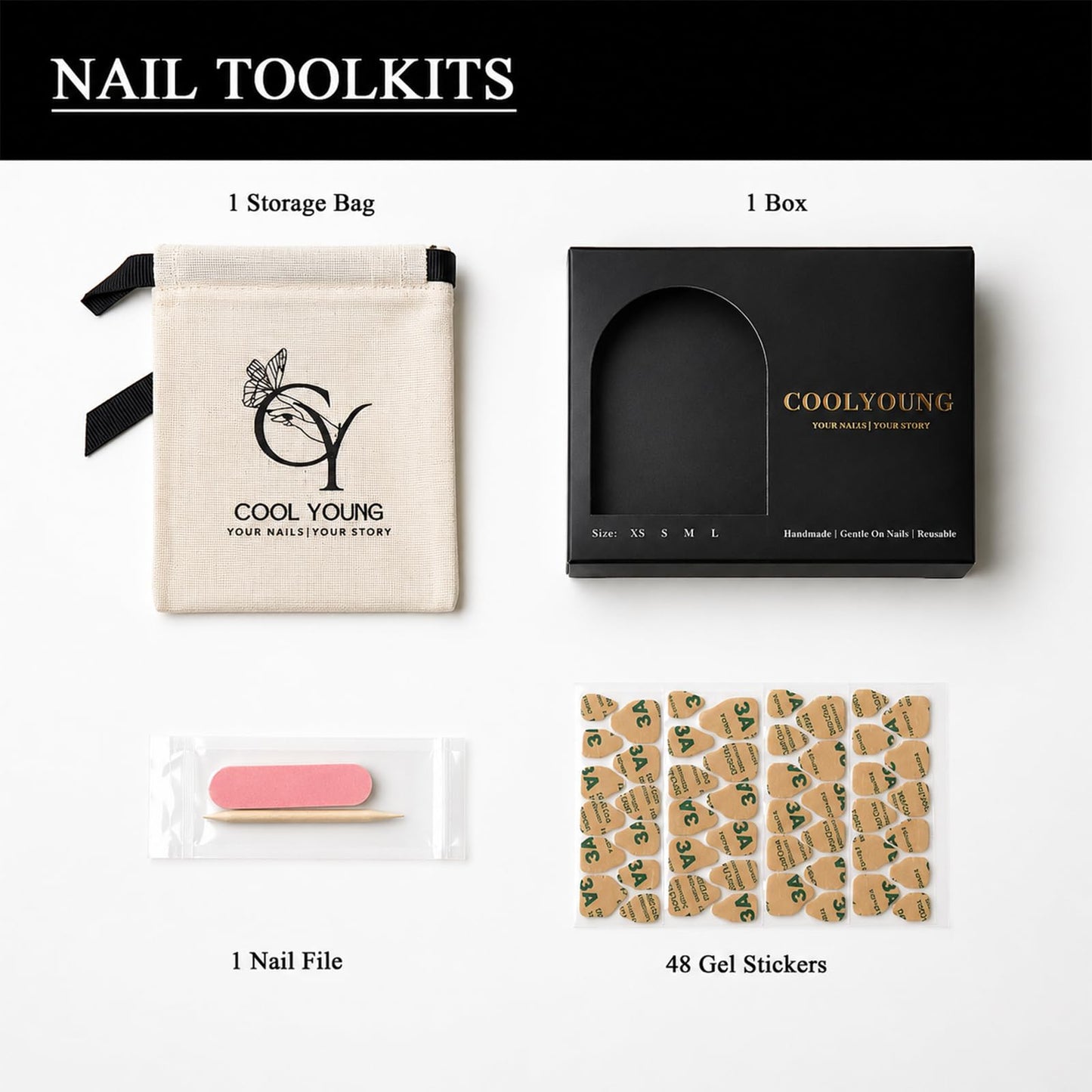 Handmade Nails, Coffin White Nails, 3D Artificial Rhinestone Press On Nails, Luxury Press On Nails, Gifts For Women, COOLYOUNG 10 PCS, Size L