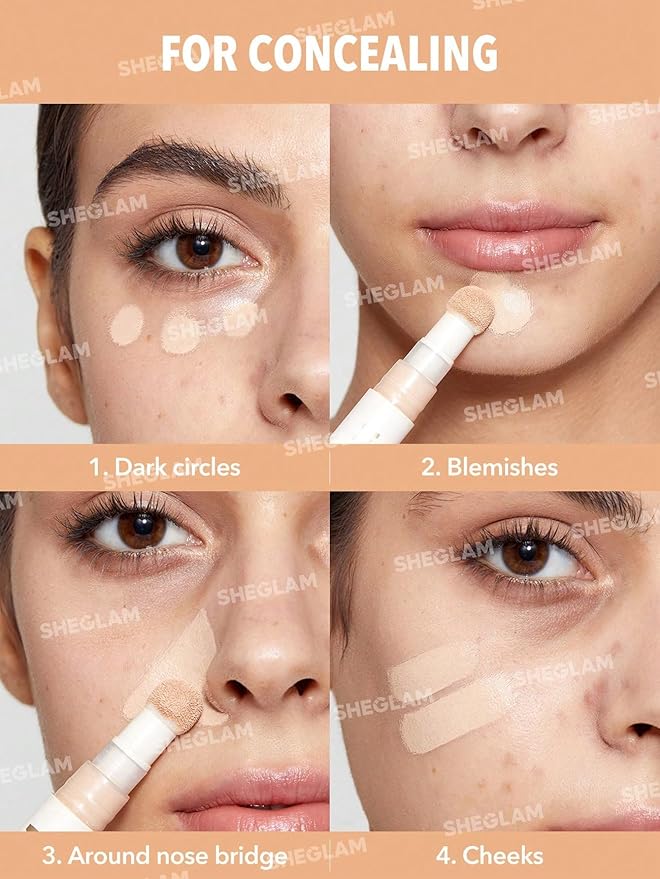 SHEGLAM Complexion Boost Concealer Sponge-Head Applicator Matte Liquid Concealer Long Lasting Brightening Color Corrector Weightless All-Day Long Lasting Hydrating Concealer-Pink Pearl
