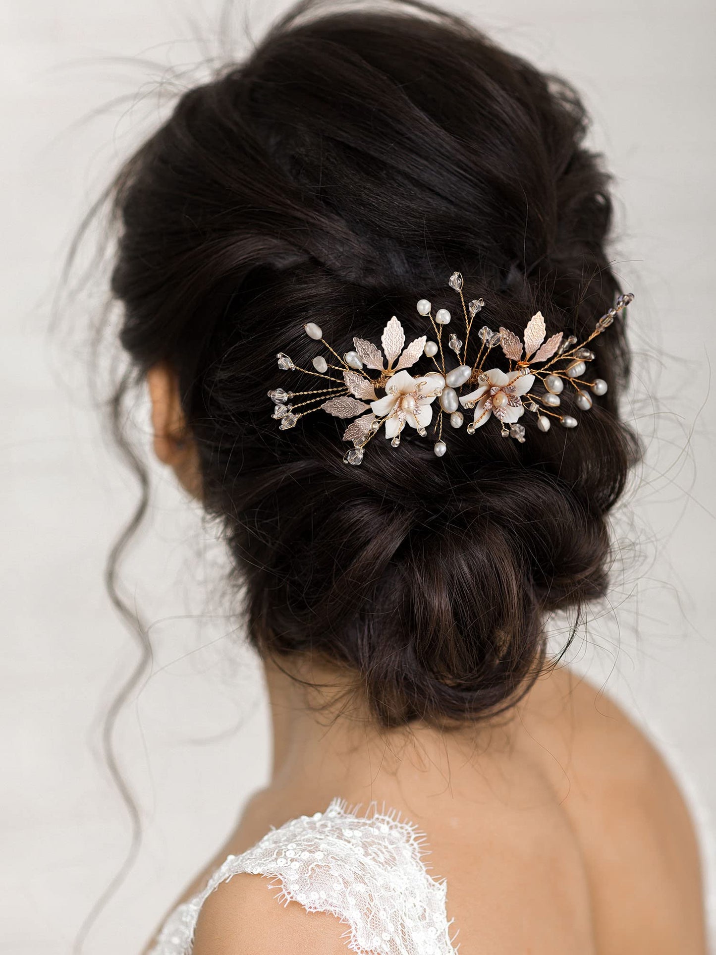 SWEETV Wedding Hair Comb for Bridal Hair Accessories, Handmade Flower Bridal Hair Clip Hair Pieces, Gold, 5.12 *2.75 inches, 1 Count (Pack of 1)