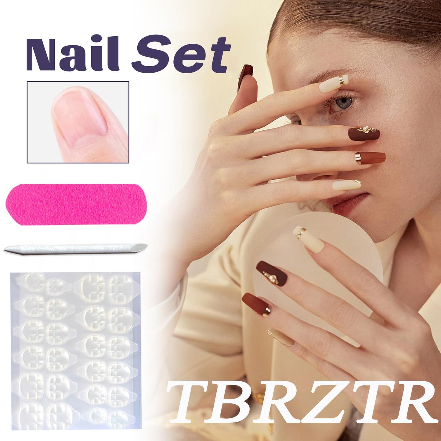 Press on Nails Short Length Blue Smudge False Nails 3D Stripe Silver Starlink Design Acrylic Nails Press Nails with Charm Artificial Stick on Nails Full Cover Reusable Acrylic Glue on Nails for Women
