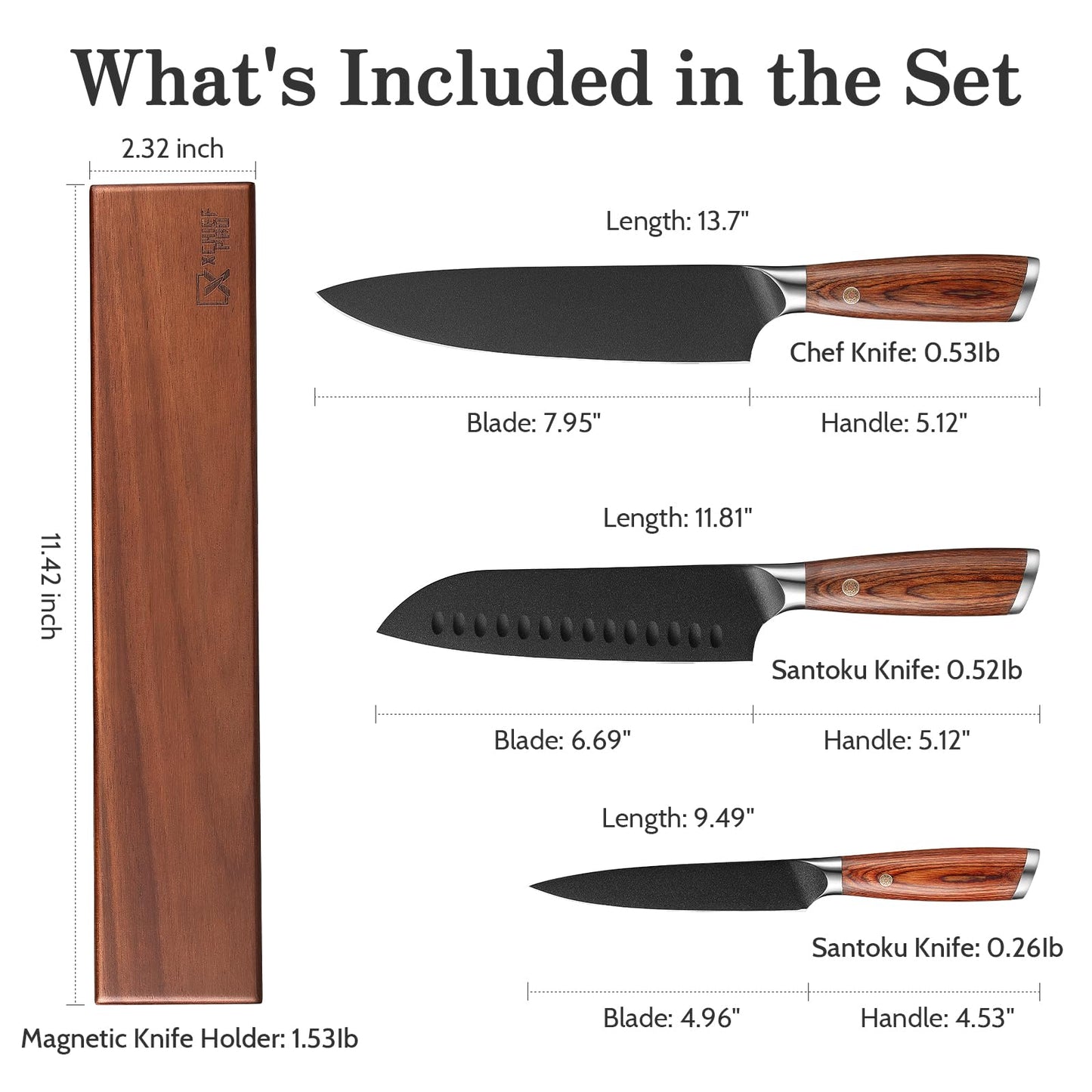 XCHIEF PRO Kitchen Knife Set, 4 Pieces Japanese High Carbon Stainless Steel Chef Cooking Knife Set, Ultra Sharp Professional Chef Santoku Utility Knives (Black)