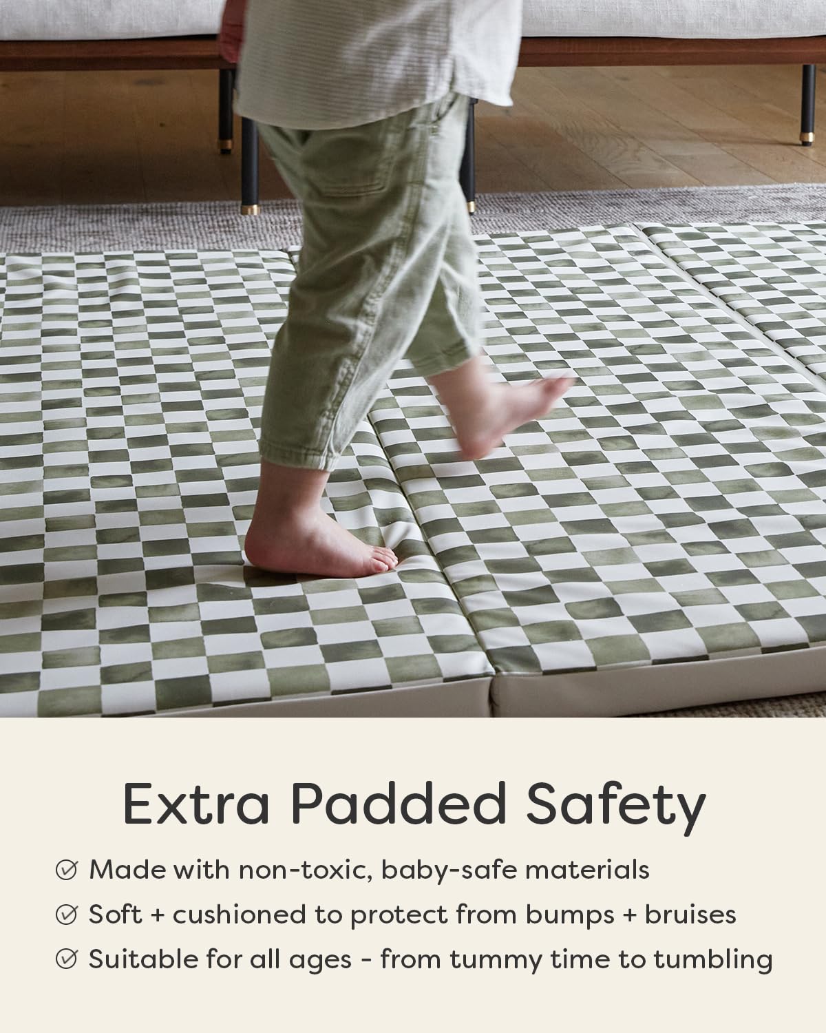 House of Noa Foldable Baby Tumbling Mat – Memory Foam Padded Foldable Kids Play Mat for Floor | Durable, Stylish, and Cushioned Design | 4'x6' | Checker Fern