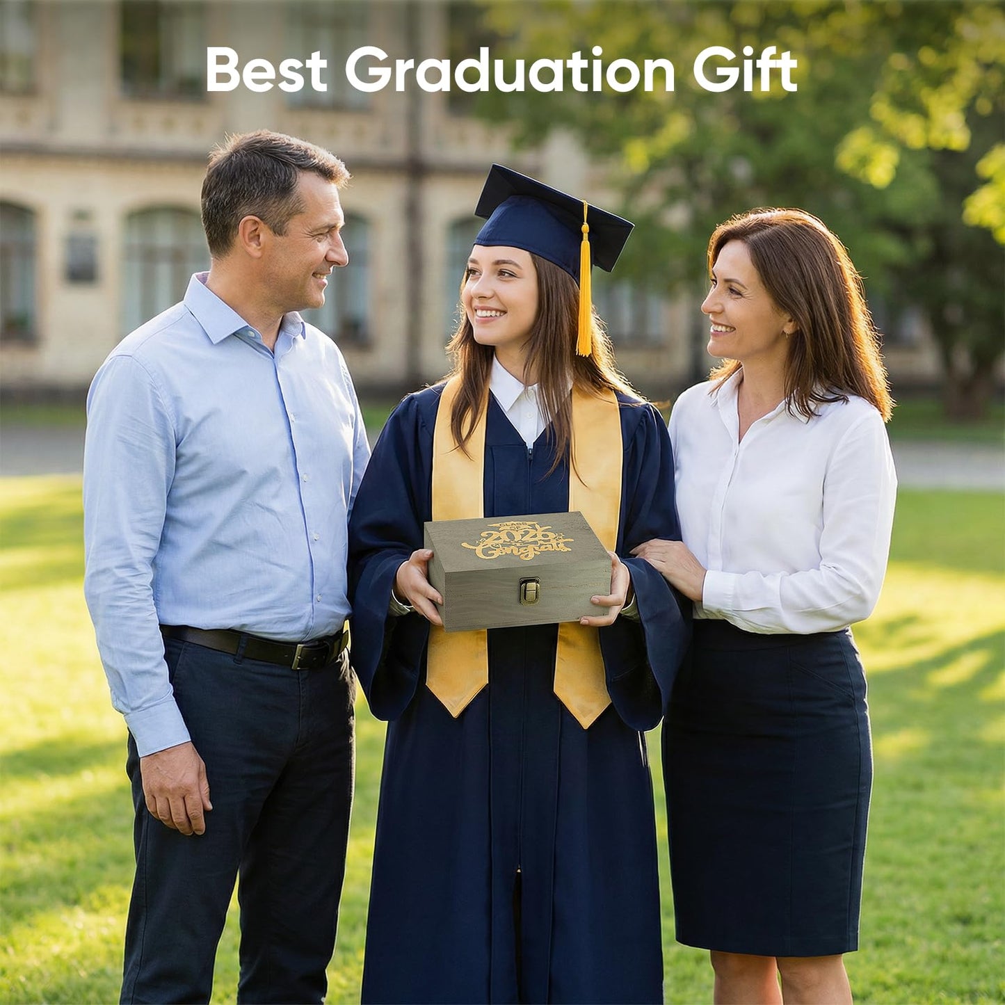 REMEIT Graduation Keepsake Box - Engraved Class of 2026 Wood Memory Box Congrats Grad Gift for Him Her, Perfect for Storing Graduation Memories & Mementos
