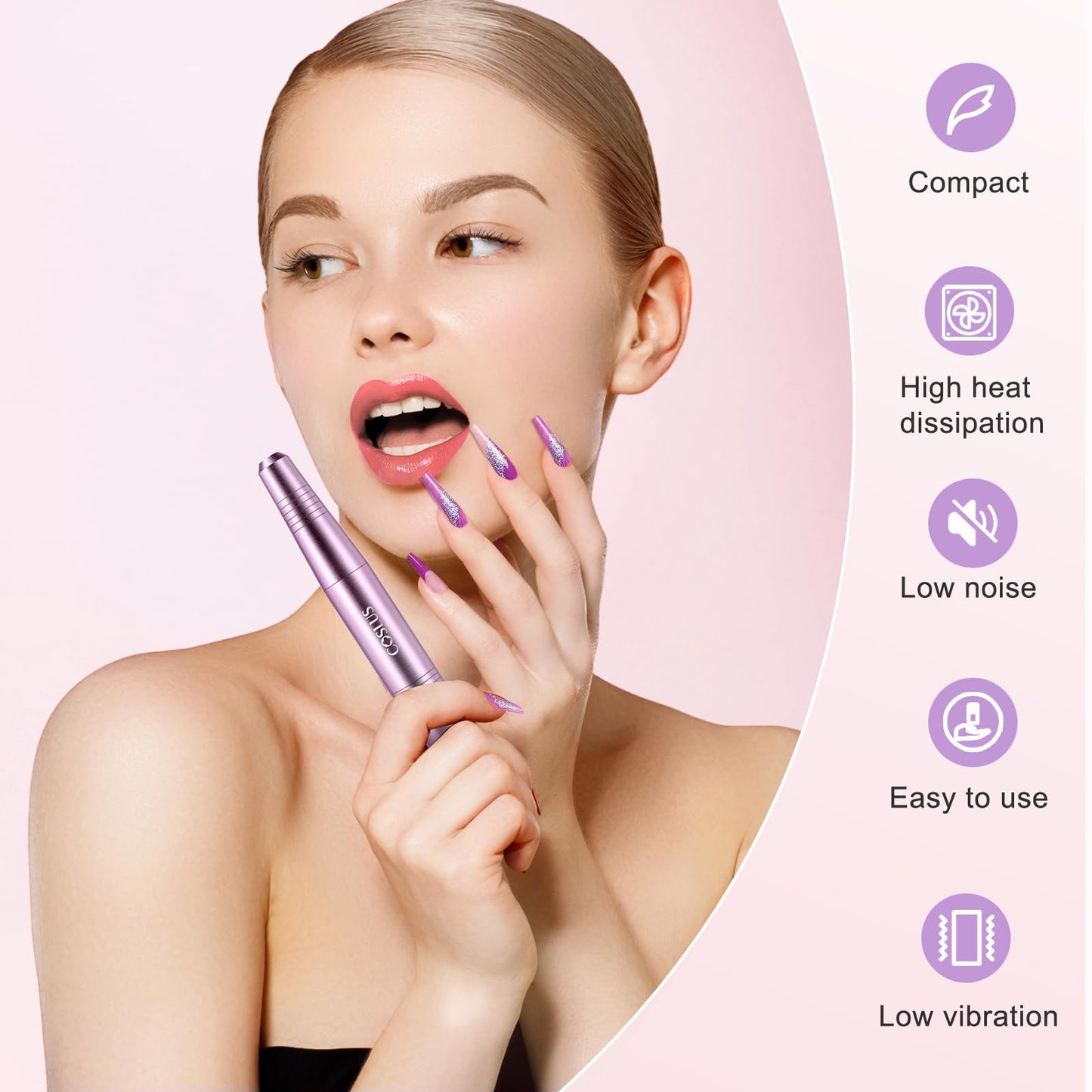 COSLUS C40 Electric Nail Drill File Professional: for Acrylic Gel Dip Powder Nails Portable Nail Machine Kit Manicure Pedicure Tools Polishing Set with Nail Drill Bits Sanding Bands