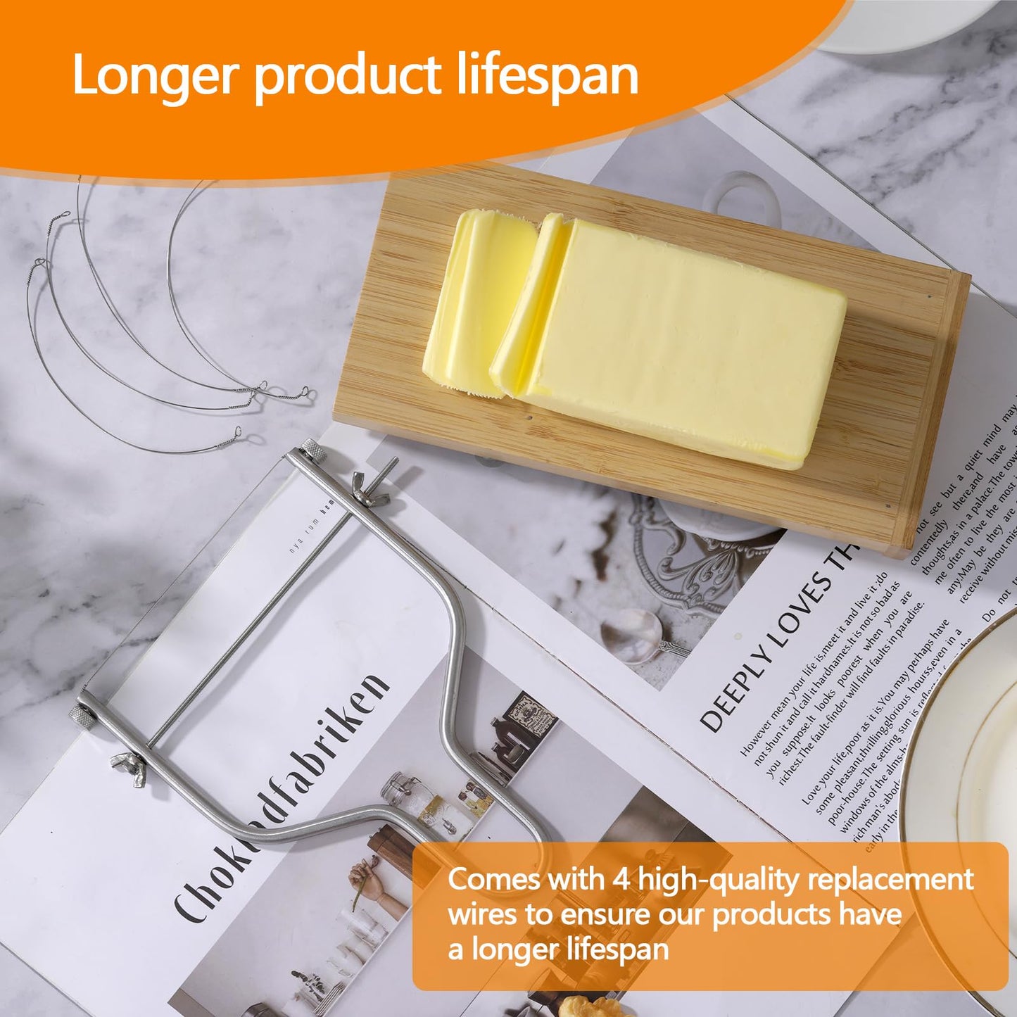 Xinglinsaiter Cheese Slicer & Cheese Cutter Stainless Steel Cheese Slicers with Cutting Wire replacement device & 4 Replacement Wires.for Block Cheese, Butter & Fruit etc.