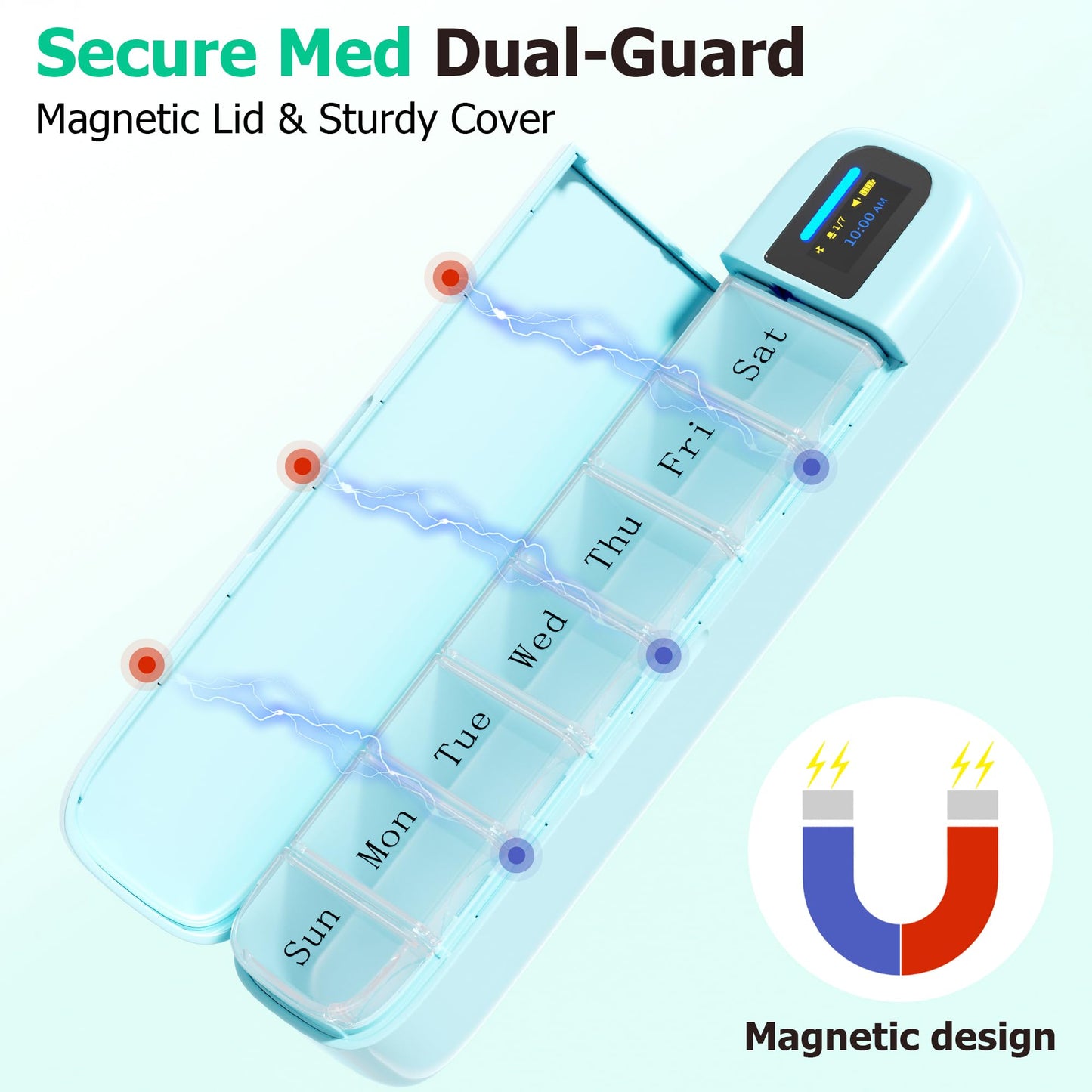 Daviky Smart Pill Organizer with Alarm, Bluetooth Daily Once a Day Pill Box 7 Day with APP, Weekly Travel Pill Case, Portable Pill Reminder for Medicines, Supplements and Vitamins(Green)