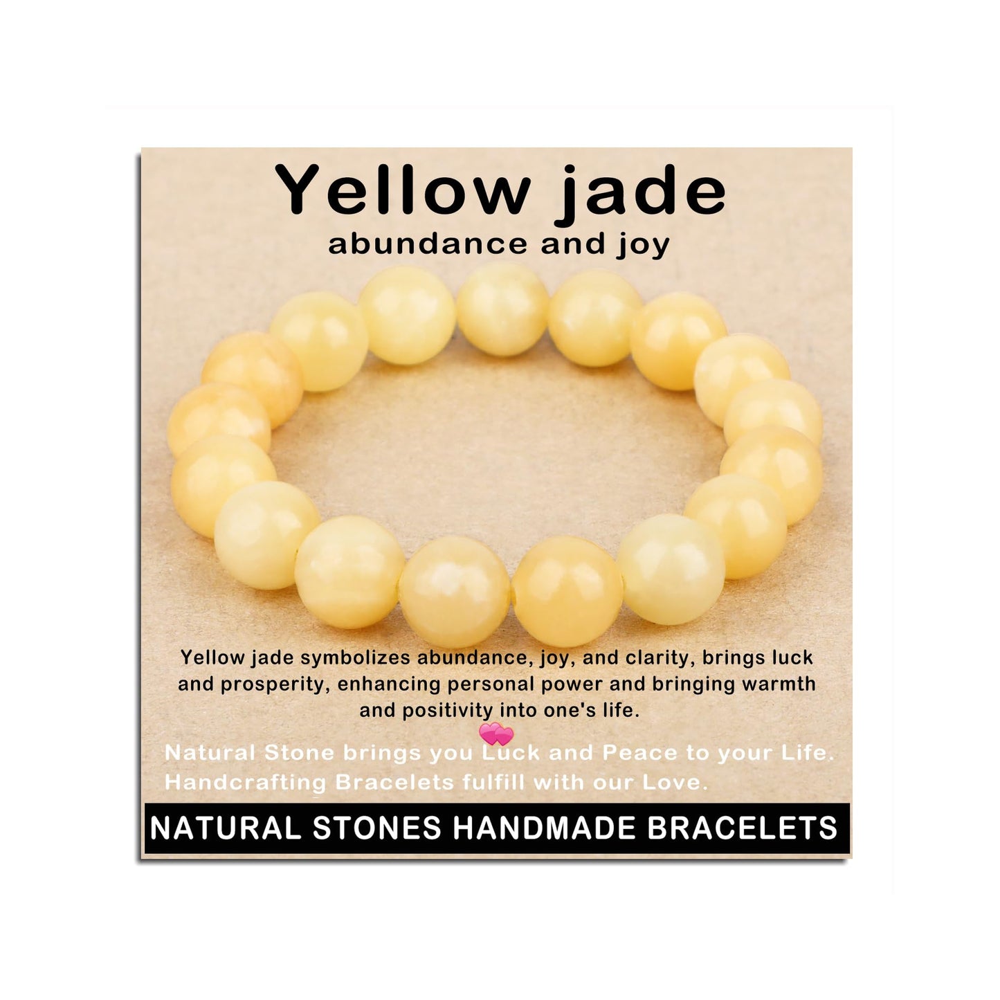 AD Beads Handmade Gemstone Stretch Elastic Bracelet Crystal Healing Reiki Nature's Beauty and Spiritual Essence Unisex (12mm, Yellow Jade (abundance and joy))