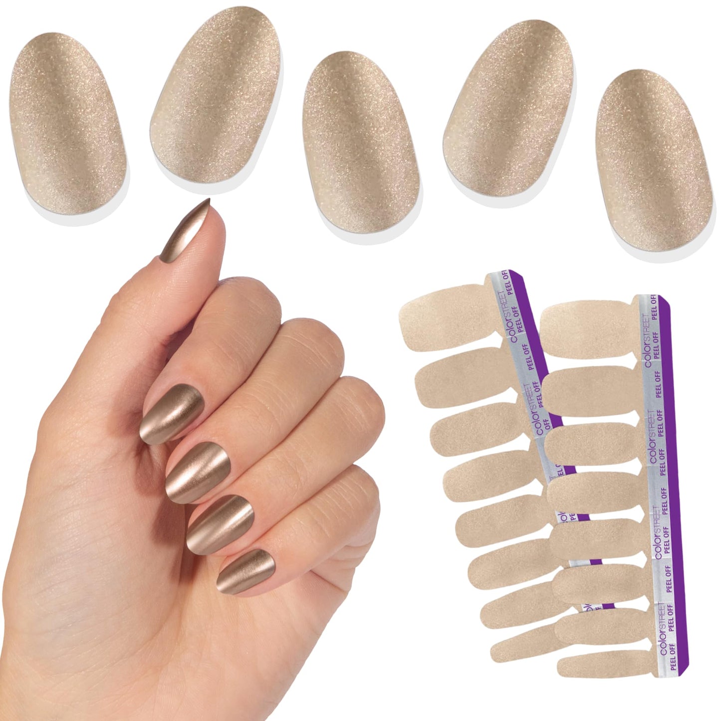 Color Street Stay Golden Nail Polish Strips - Champagne Gold Shimmer a Sophisticated, Subdued Glow. Includes 16 Double-Ended Strips for Easy Application and Long-Lasting Wear. Elevate Your Style.