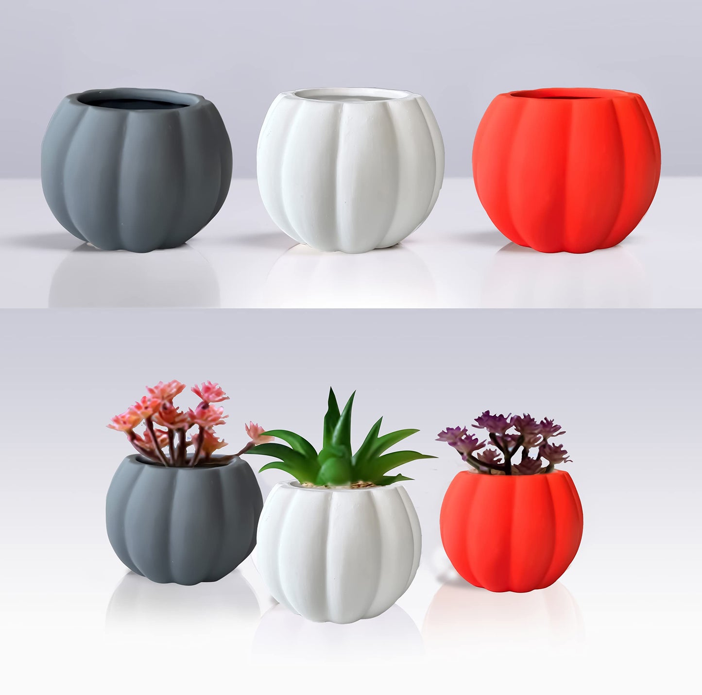Ceramic Miniature Pumpkin Succulent Pots,Cute Halloween Decorations,Mini Pumpkin Decor Planters,Thanksgiving Decoration,Set of 3 Indoor/Outdoor Flower Pot,Fall Planter with Drainage Hole 3x4x2.3