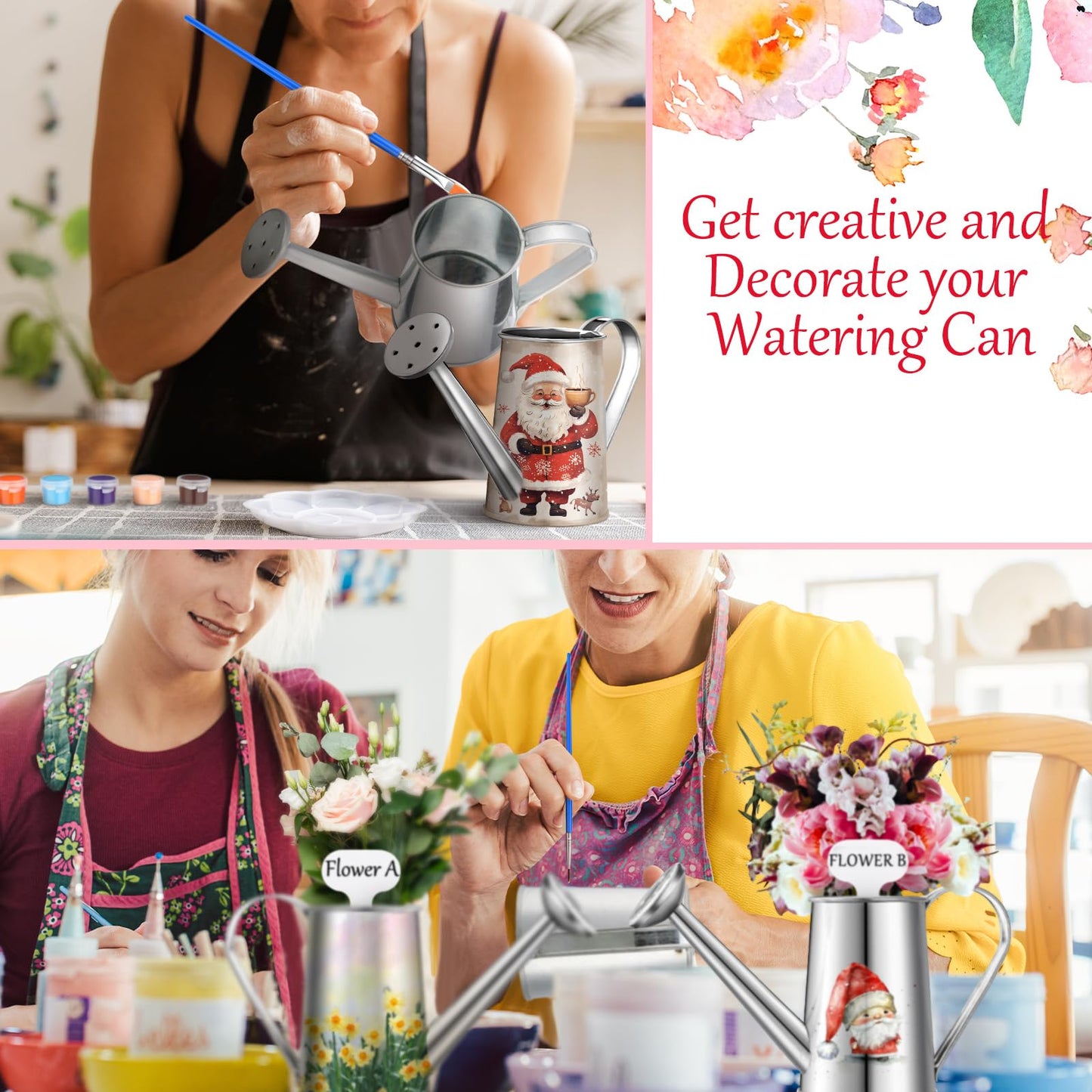 Reallnaive 6 Set Summer Crafts DIY Flower Gardening Kit Metal Succulent Pots Paintable Watering Can Planters Ready to Paint Plant Pot Unpainted Flower Pots Bulk for Classroom