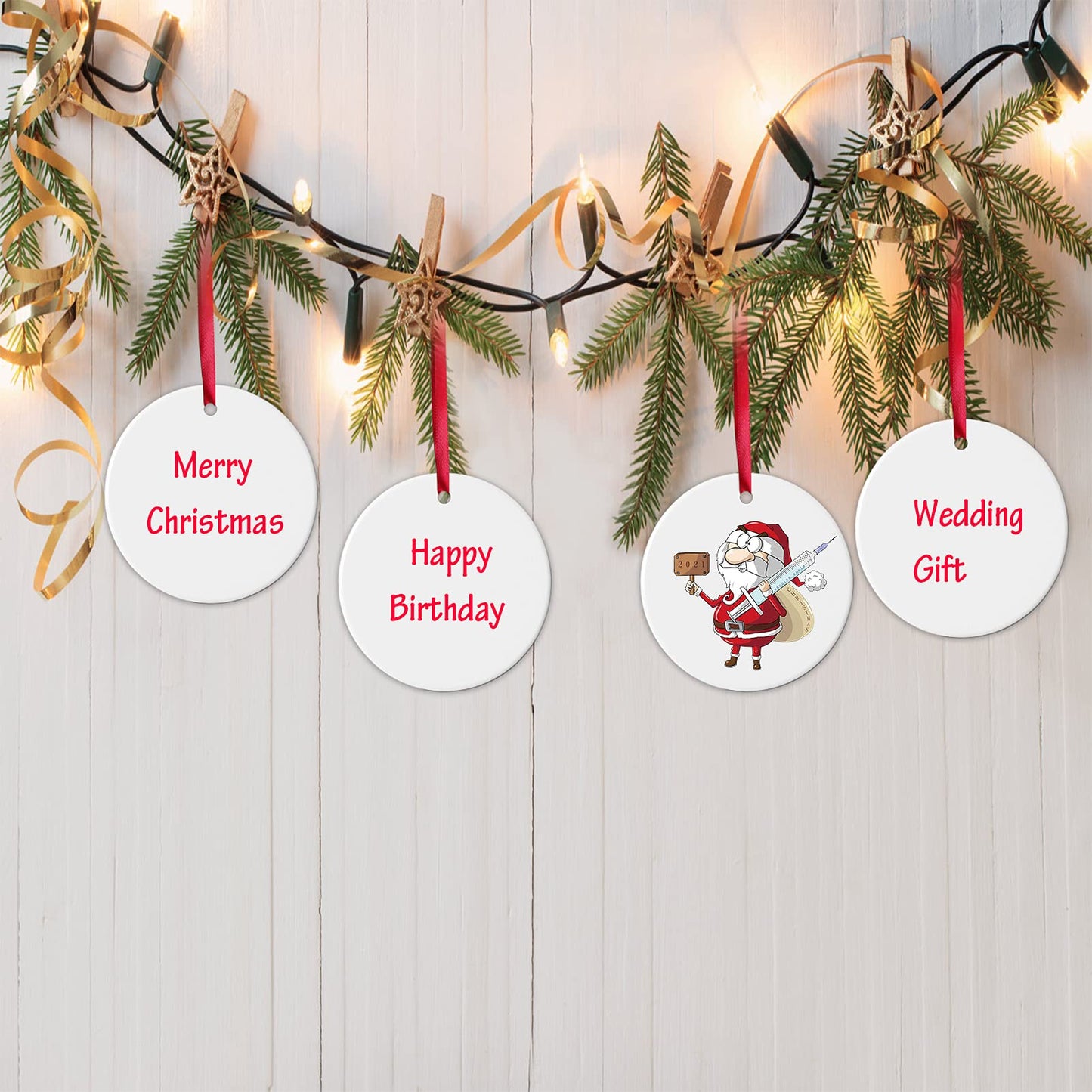 Sublimation Ceramic Ornaments Blanks Bulk Double Side Sublimation Ceramic Discs Ornament for Heat Press Printing White Round Porcelain Ornament Personalized Xmas Tree Keepsake Crafts Gift (10)