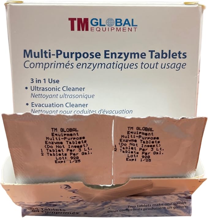64 Tablets Ultrasonic Enzymatic Tablets 3 in 1, Ultrasonic Cleaner, Evacuation Cleaner, Tools Pre-Soak enzyme Tablets