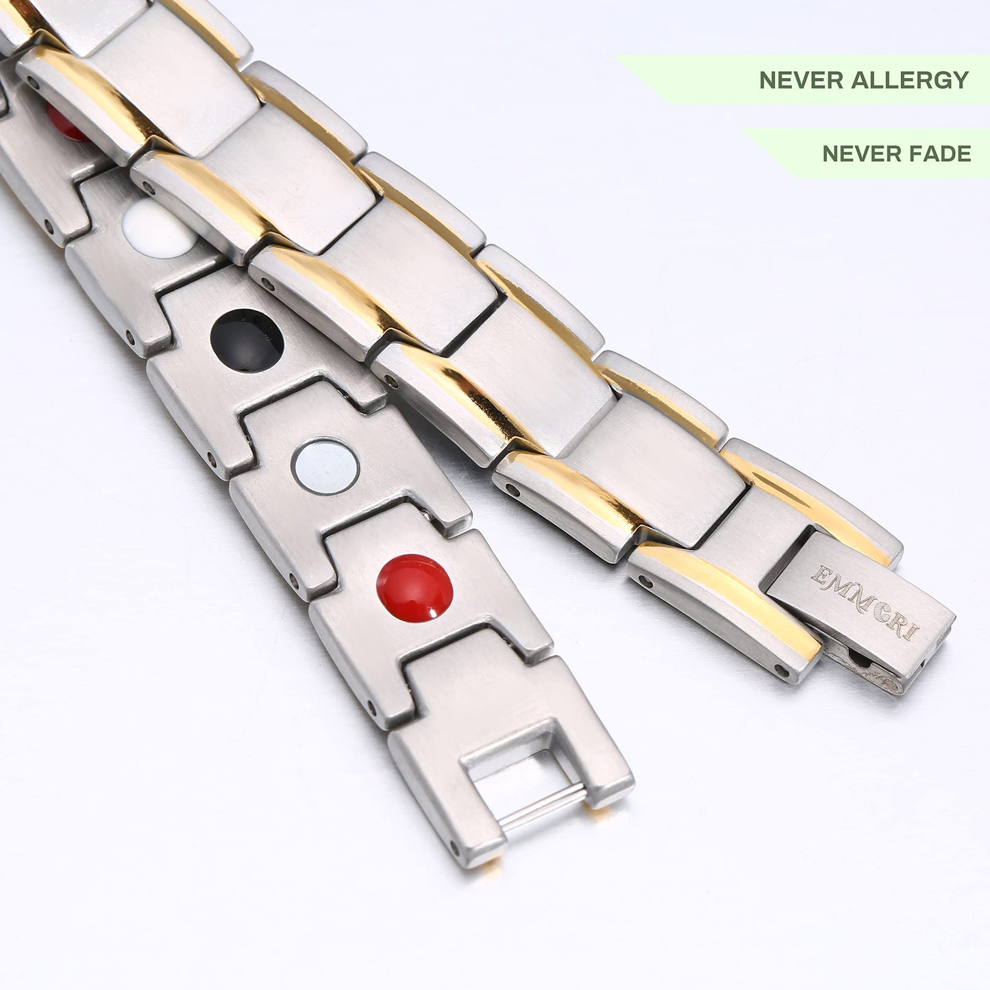 EMMORI Ultra Strength Magnetic Bracelet - 3,500 Gauss Per Magnet -Magnetic Bracelets for Men Woman - Adjustable Length -Pulseras Magneticas (Silver)