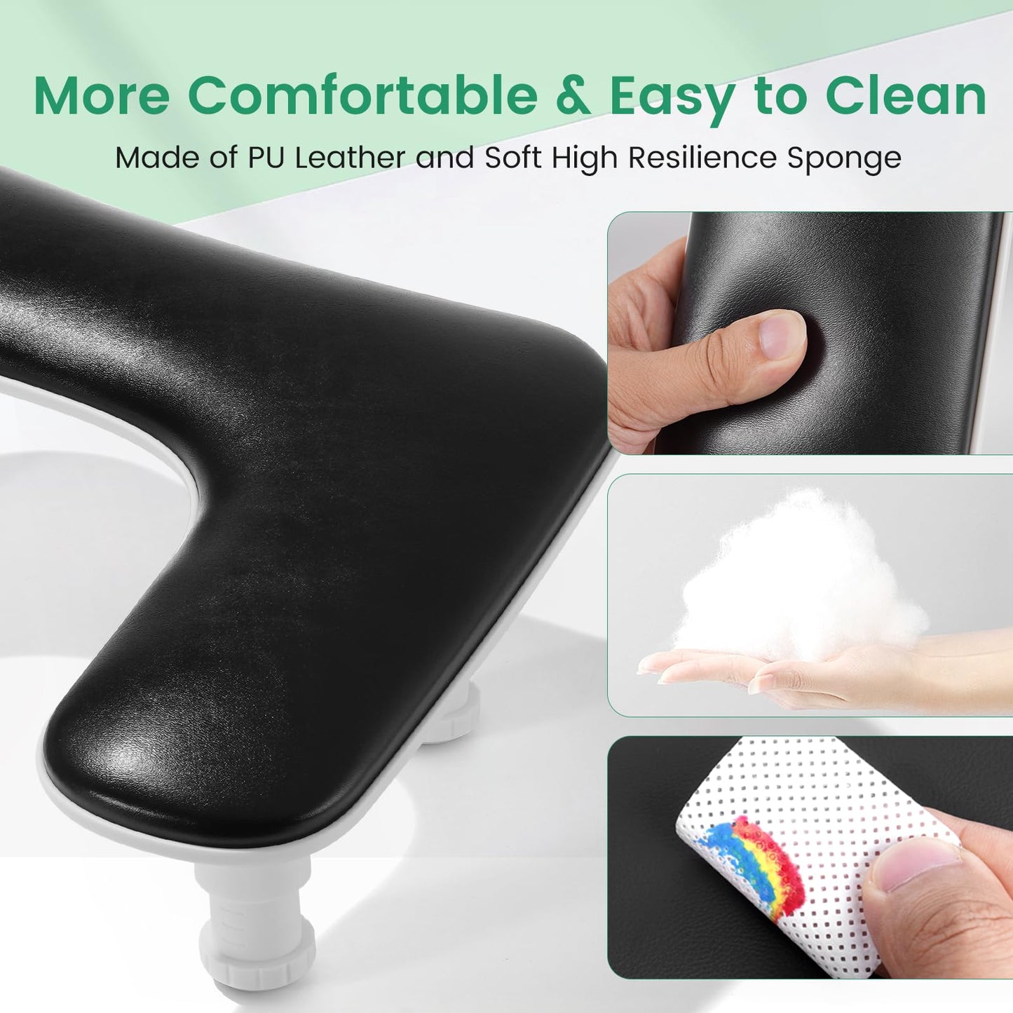 Big Arm Rest for Nails Tech: 2nd Generation U-Shaped Manicure Nail Rest Stand Height Adjustable Armrest Microfiber PU Leather Hand Rest Pillow for Acrylic Nails (Black)