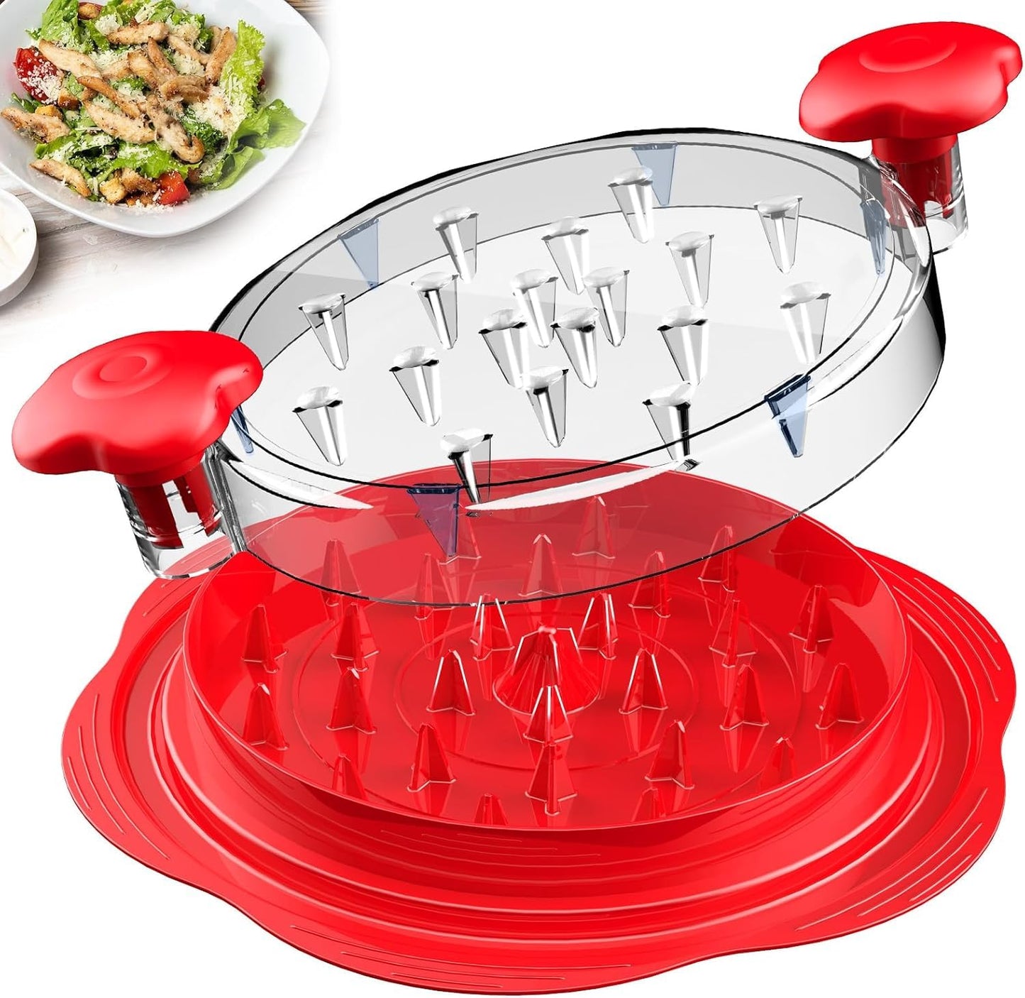 Chicken Shredder Tool Twist | Anti Slip BPA Free Meat Shredder Kitchen Accessories | Ergonomic Handle Meat Grinder | Dishwasher Safe Transparent Lid, Suitable for Tocas Pork Beef Chicken (Red)