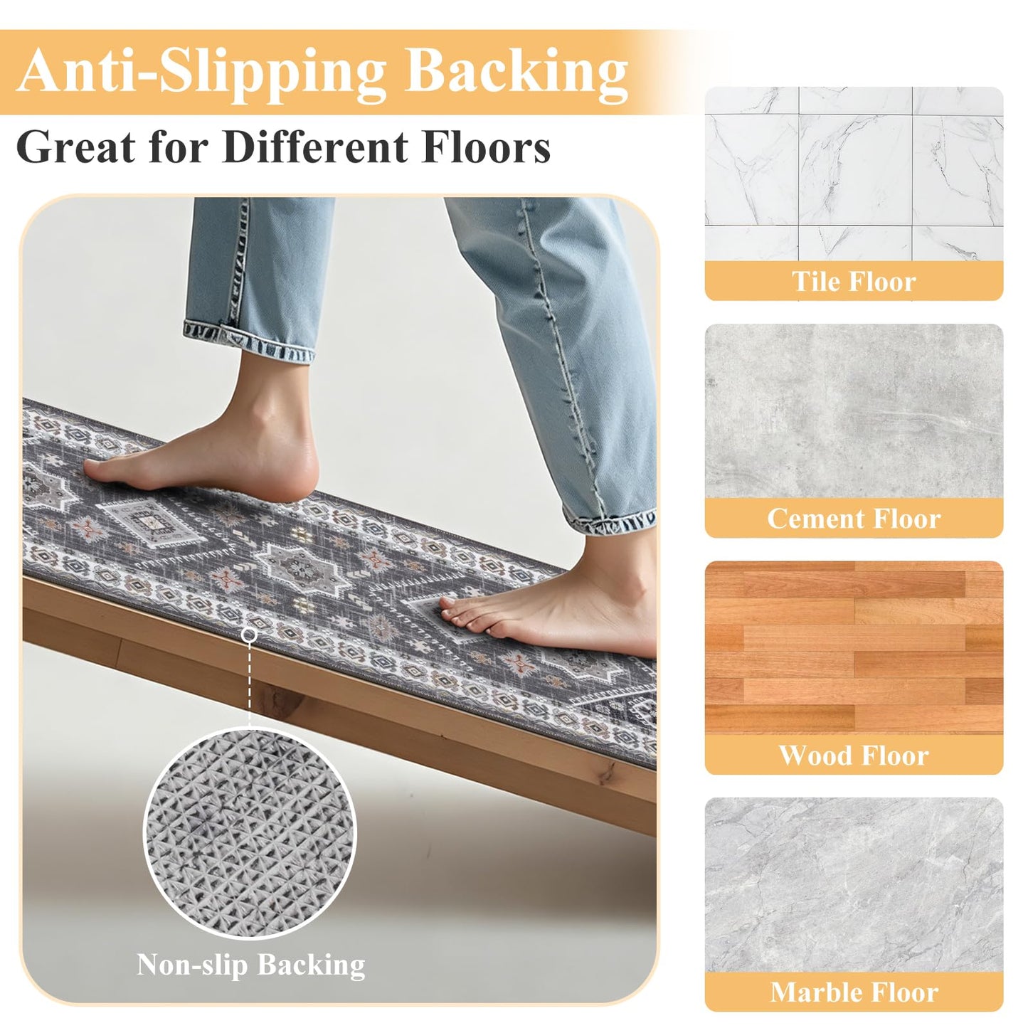 HEBE Boho Kitchen Rug Sets 3 Piece with Runner Non Slip Kitchen Rugs and Mats Washable Kitchen Mats for Floor Thick Kitchen Floor Mat Carpet Runner Rugs for Hallway Laundry Holiday Decor