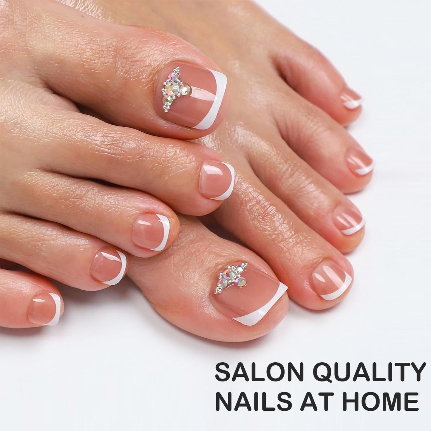 Brown Press on Nail for Women, OPkssnails 216pcs Summer French Tip Press on Toenails Short Square, Soft Gel Toe Nail Tips, Soak off Acrylic Fake Toe Nail Extensions 12 Sizes