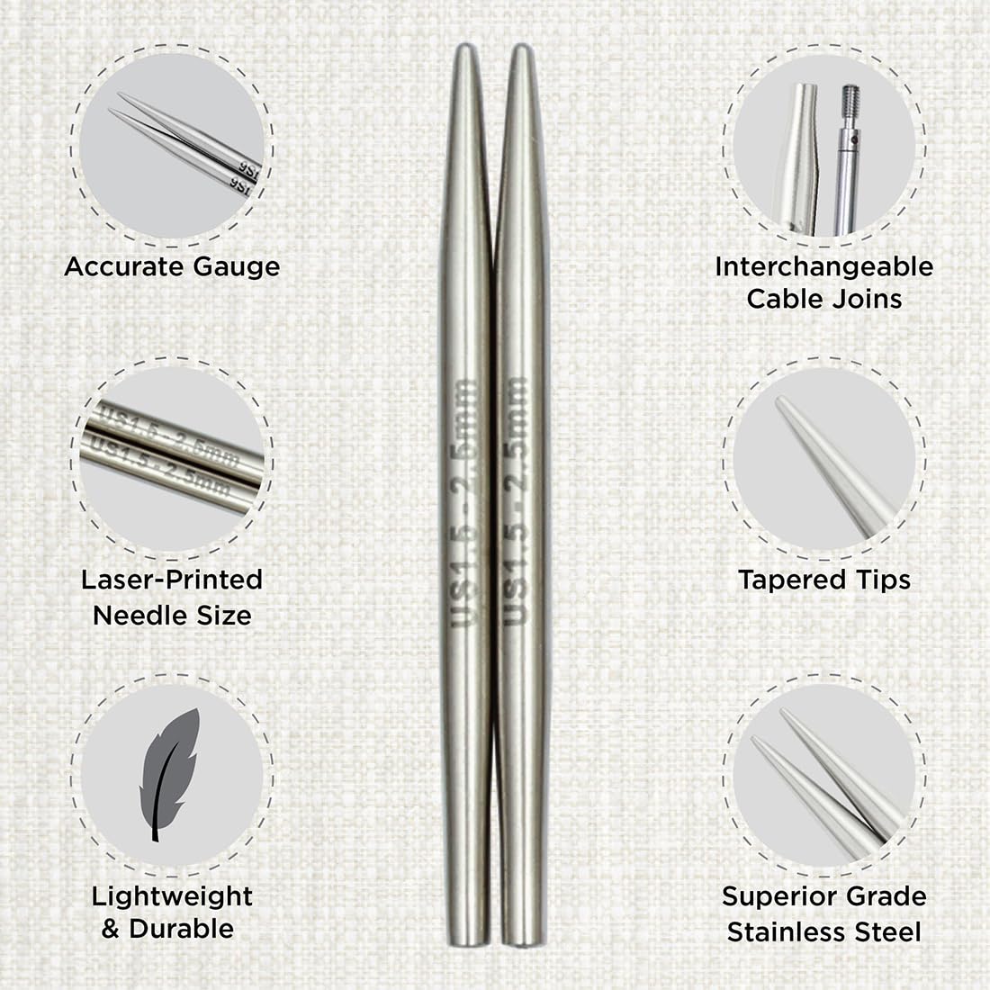 KnitPro Stelo Petite Interchangeable Needle Combo Set 2" (5cm) & 3" (7.5cm) | US 1.5 (2.5mm)
