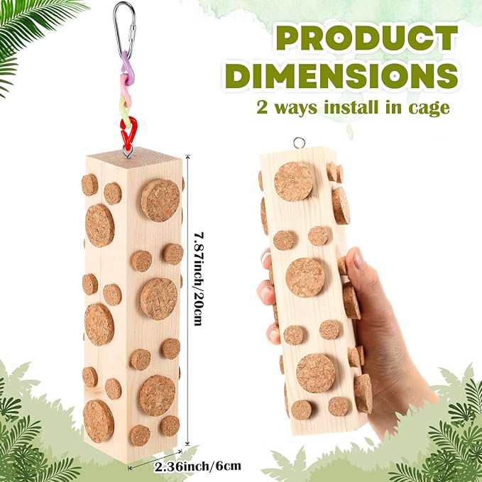Skyygemm 2 Pcs Parrot Chew Toys Wooden Cork Foraging Hanging for Macaws
