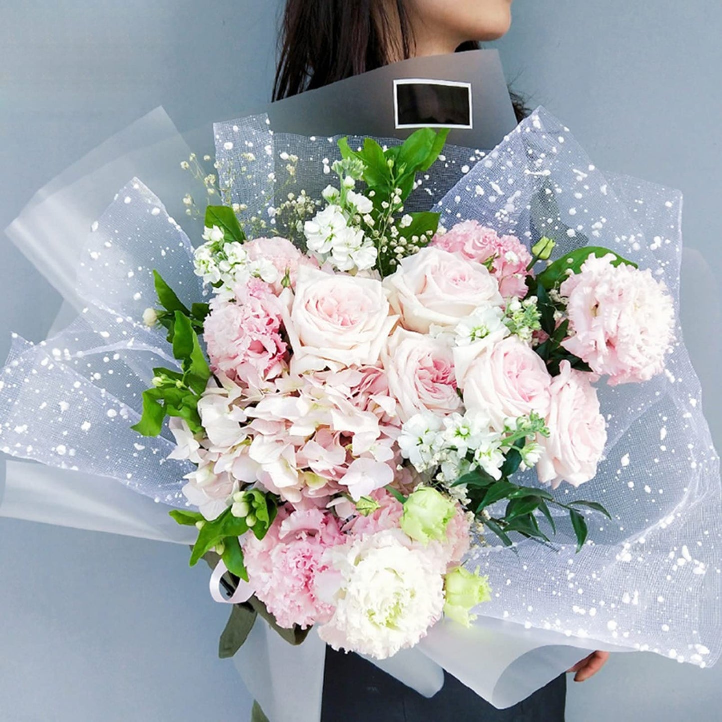 Oakbud Flower Wrapping Mesh Florist Bouquet Gift Packaging DIY Snow Dot Yarn Floral Bouquet Craft Net Paper Florist Supplies 1Roll 19.7inch x 4Yard (Coffee)