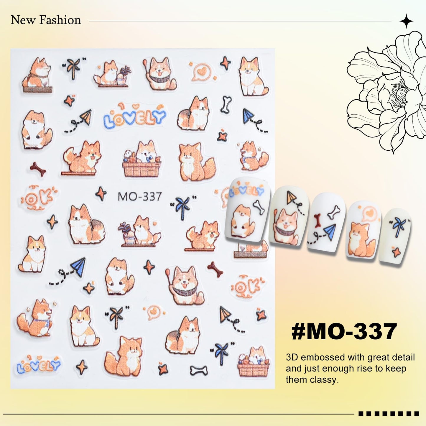 6 Sheets Cute Cat Dog Nail Stickers for Nail Art Adorable Kitty Bow Designs 3D Embossed Self Adhesive Nail Decals for Women DIY Manicure Decoration YX1234