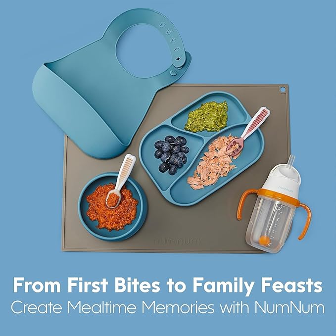 NumNum Baby Spoons Set, Baby Essentials Pre-Spoon GOOtensils for 6+ Months, First Stage Self-Feeding Spoons for Baby Led Weaning (BLW), Silicone Toddler Utensils, BPA-Free, 2 Pack Blue/Red