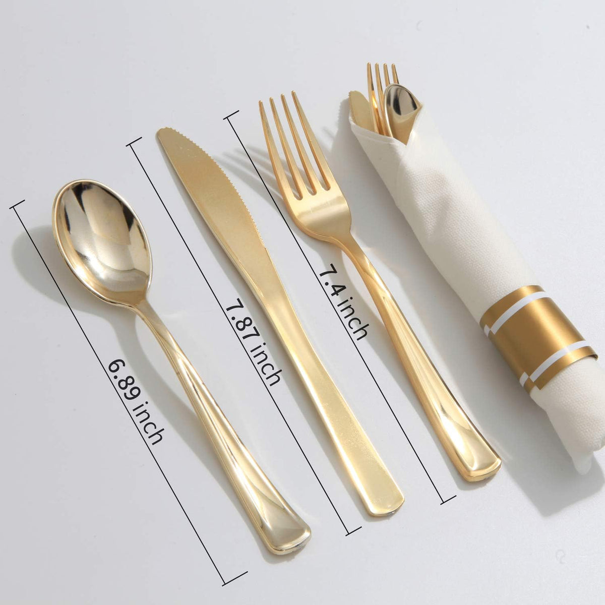 Supernal Pre Rolled Napkin with Gold Plastic Silverware Set of 30pack, Disposable Gold Silverware with Linen Napkin, Heavy Weight, Wrapped Plastic Silverware Suit for Wedding, Catering Event, Party