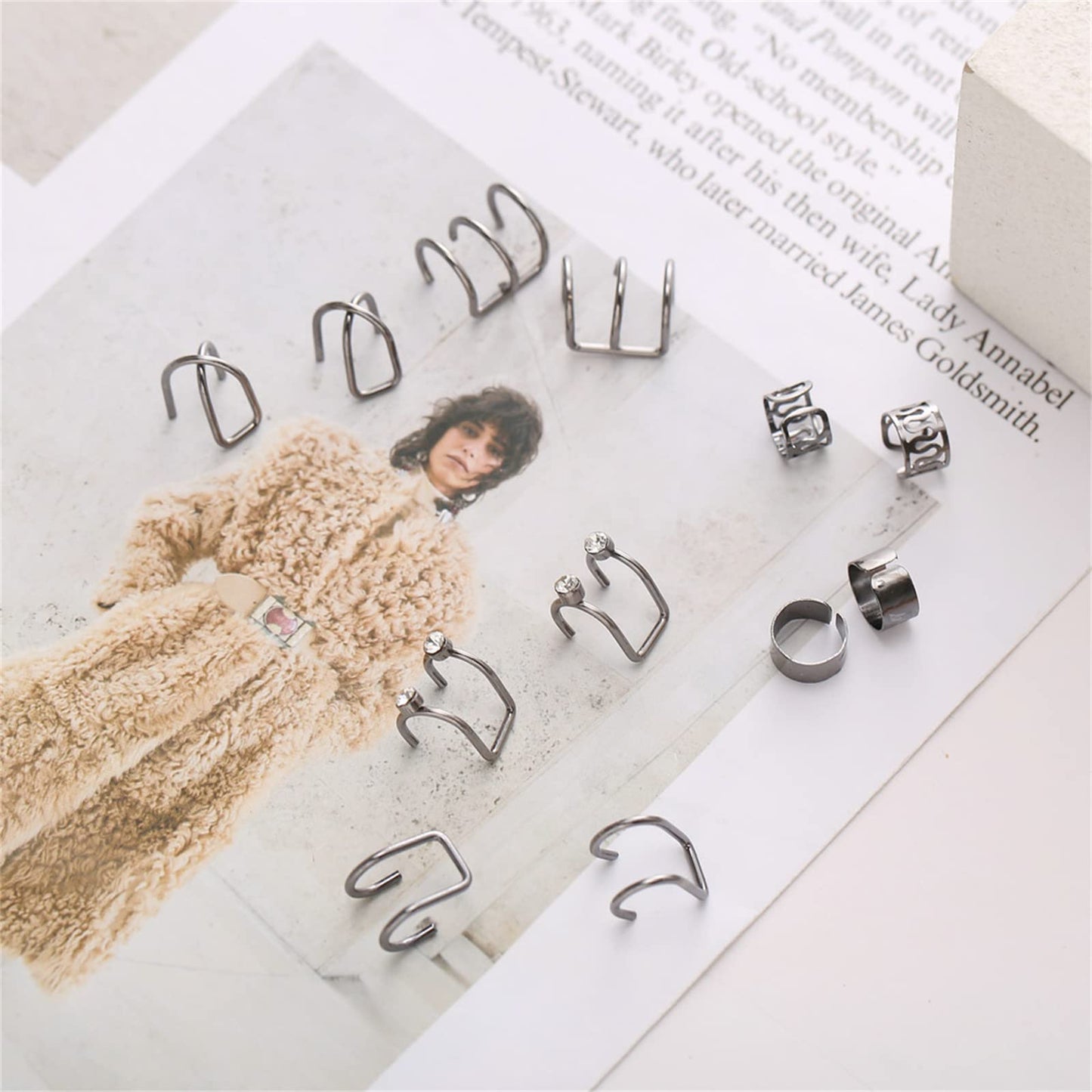 coadipress Ear Cuffs Earrings Set for Women Non-Piercing Stainless Steel Dainty Helix Cartilage Ear Clip On Wrap Earring Set Fake Nose Ring Non-Piercing Adjustable (Silver)