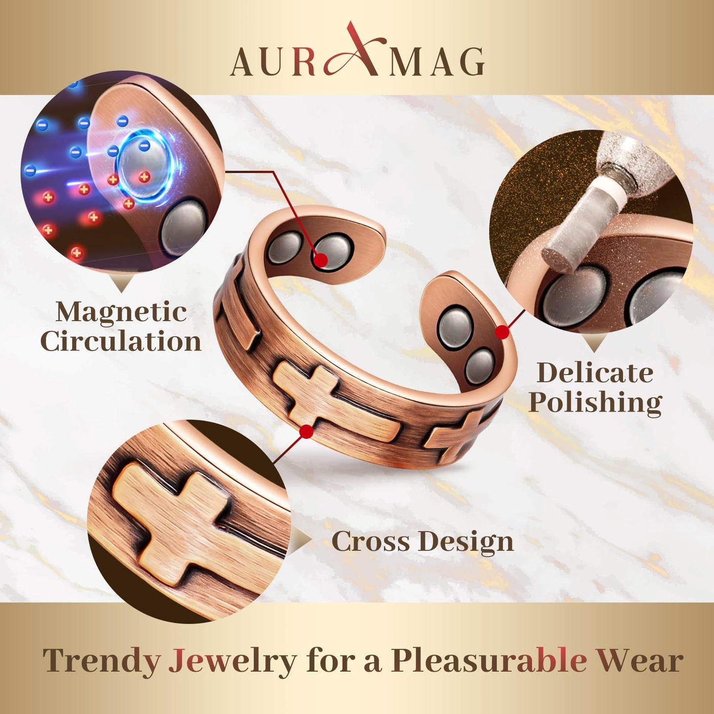 Copper Rings for Women, Magnetic Rings with 3500 Gauss Effective Magnets, 100% Pure Copper Jewelry Gift with Gift Box