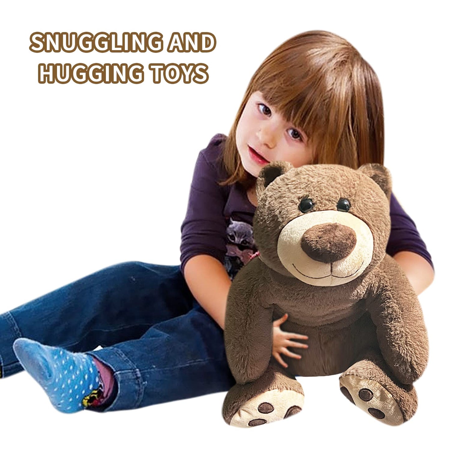 Fiosnow Weighted Stuffed Animals for Adults Brown Bear 3.5lbs 24" Weighted Plush Animals for Kids Throw Pillow Hugging Toys
