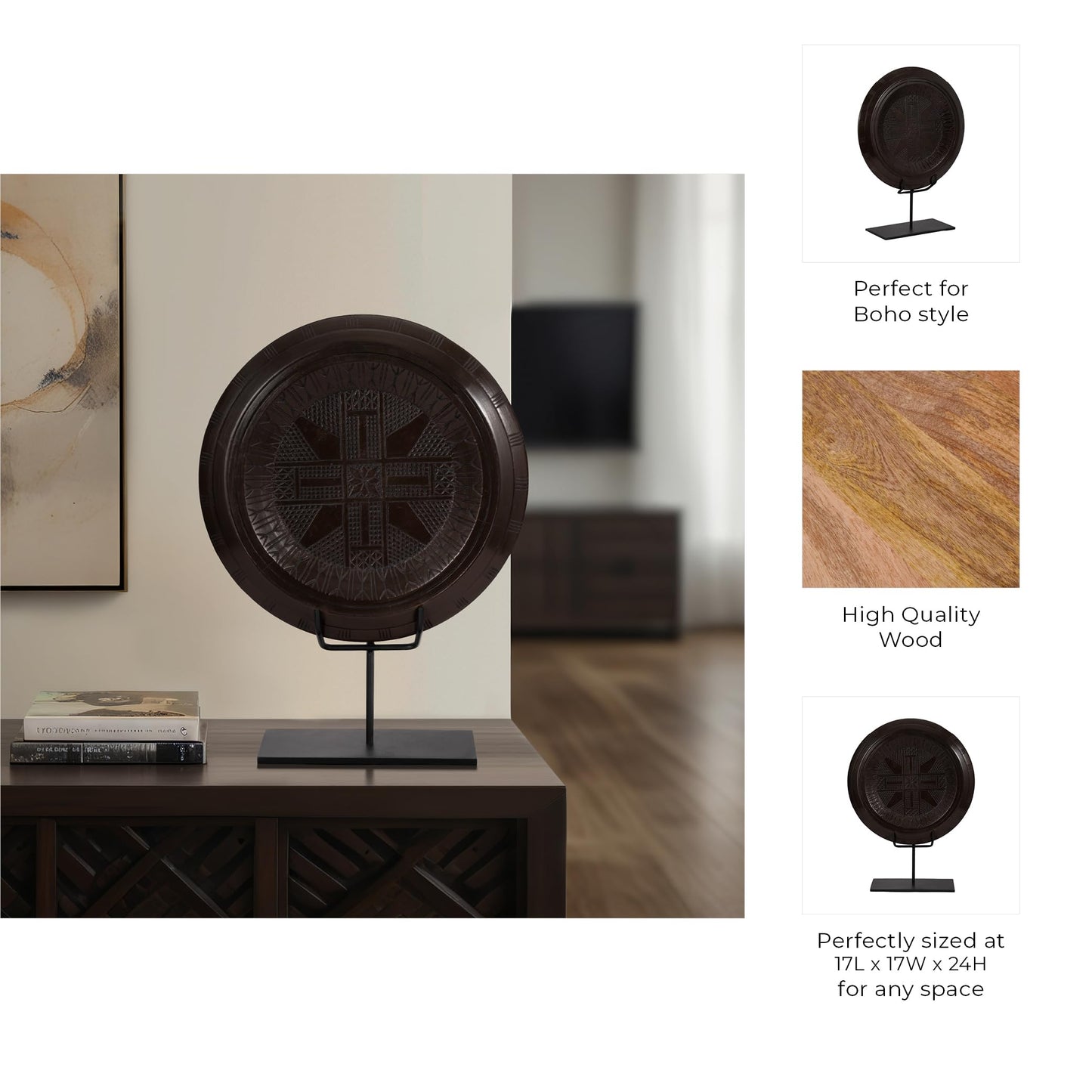 Sagebrook Home Boho Decorative Sculpture - Handcrafted Wood & Metal Artwork - Rustic Tabletop Accent for Home & Office - Stylish Living Room & Bedroom Decor - 24" Brown