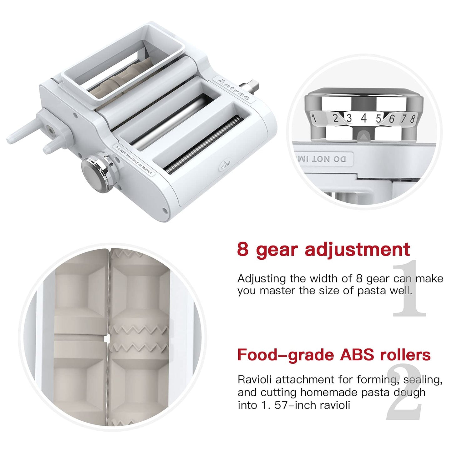 ANTREE 3-IN-1 Pasta Attachment & Ravioli Attachment for KitchenAid Stand Mixers, Pasta Maker Assecories included Pasta Sheet Roller, Spaghetti Cutter and Ravioli Maker Attachment