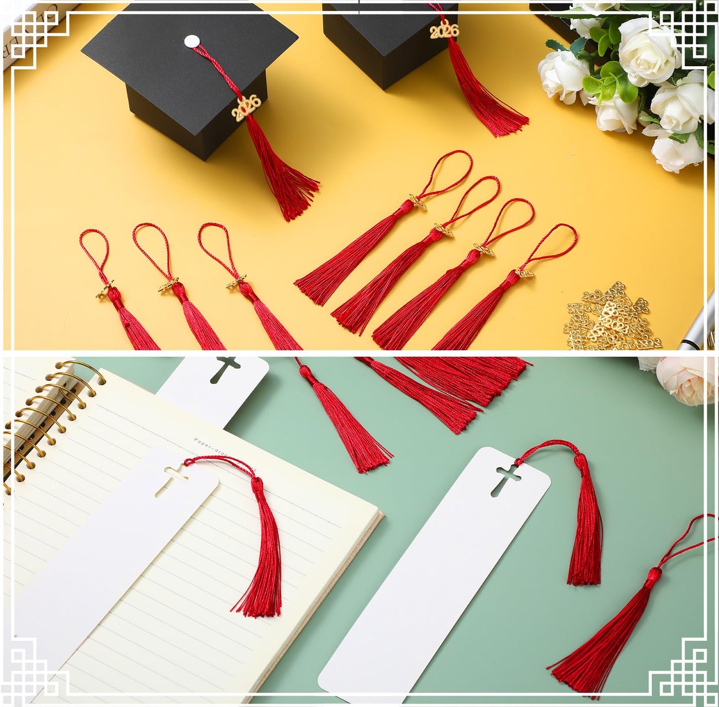 Cindeer 100 Pcs Mini Graduation Tassels with 100 Pcs 2026 Tassel Charms for Crafts Mini Silky Bookmark for Graduation Cap Keychain Ornaments DIY Craft Jewelry Making Project(Red)