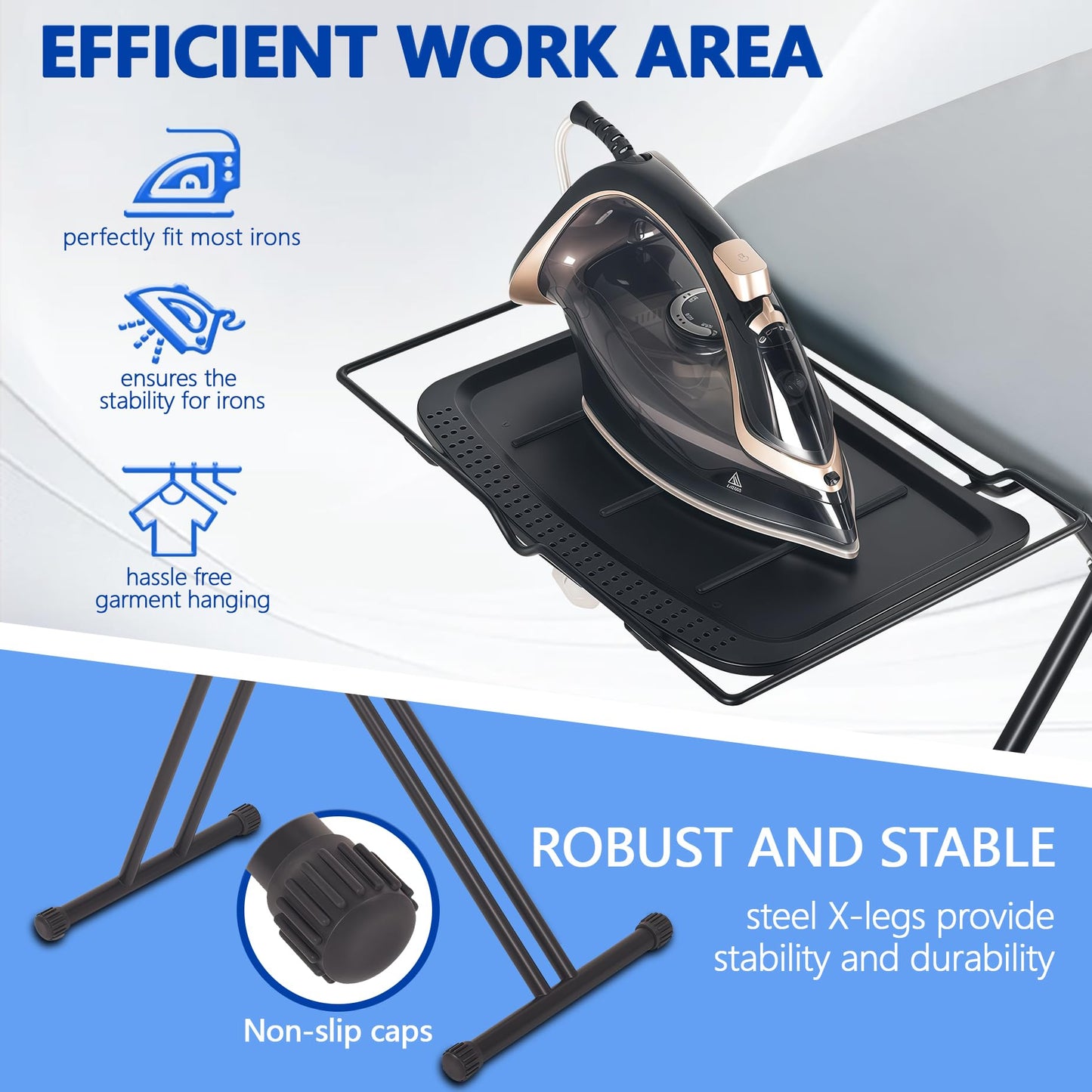 UFETGYG Classic Full Size Ironing Board 57" X 18" with Iron Rest, Extra Wide Size Full Metal Construction,Height Adjustable, Heat & Scorch Resistant Fabric, Anti-Skid Feet, Heavy Duty