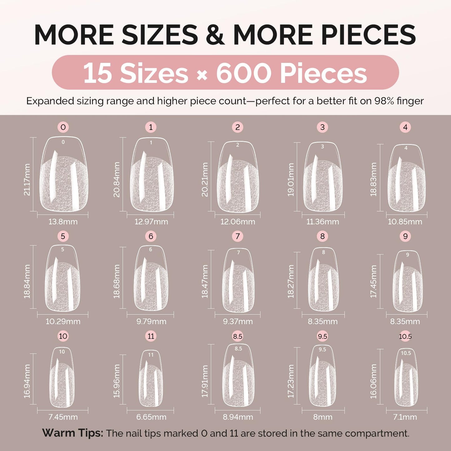 MelodySusie Short Ballerina X Nail Tips - 600Pcs 15 Sizes Clear Acrylic, Half Matte Full Cover Press on Nails for DIY Extension & Salon Use, Pre-Shaped for Long-Lasting Manicure