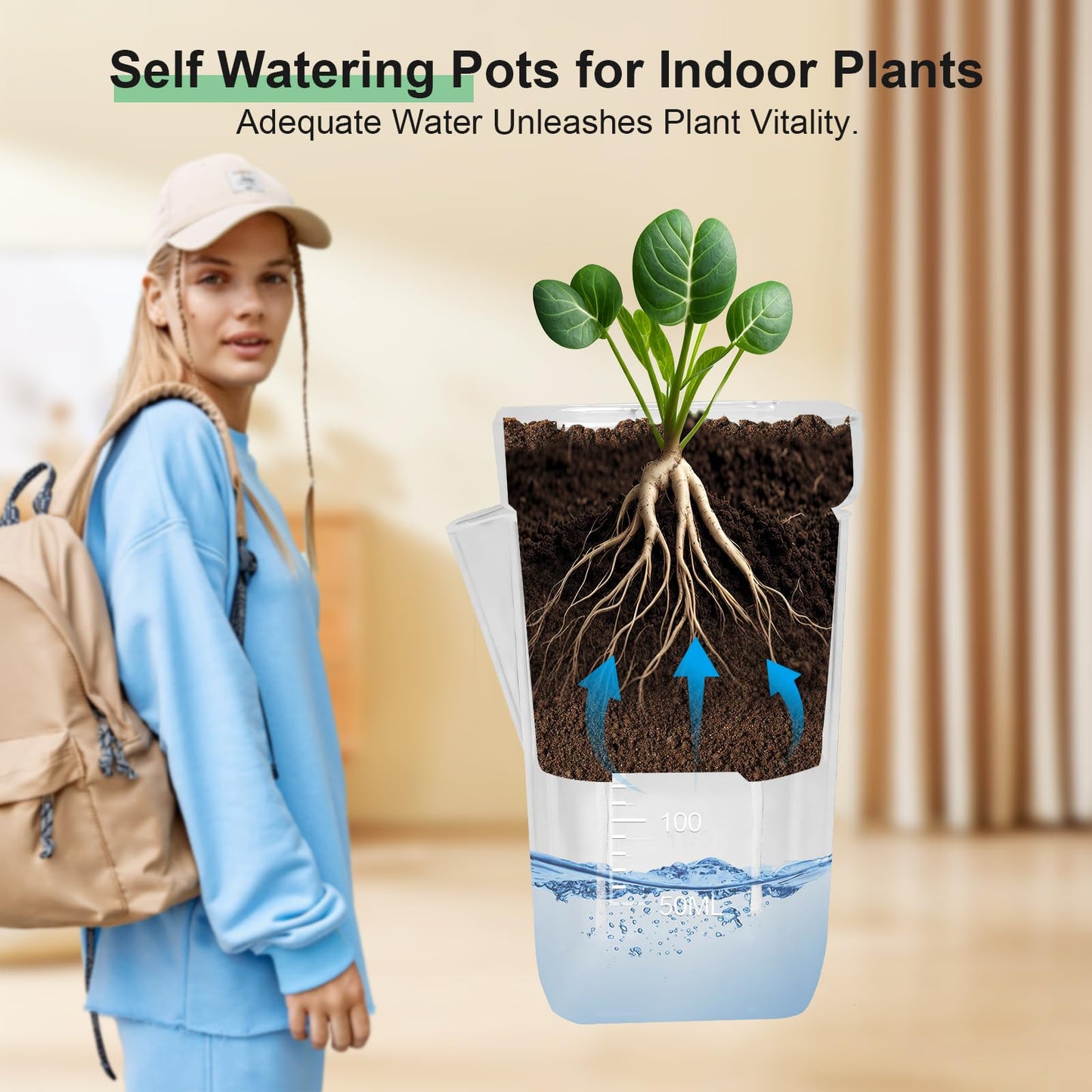 ZPAIO 10 Pack 2.5" Mini Self Watering Pots for Indoor Plants, Small Clear Plastic Planters with Drainage & Water Level, Semi Hydroponic Pots for African Violet, Propagation and Succulents