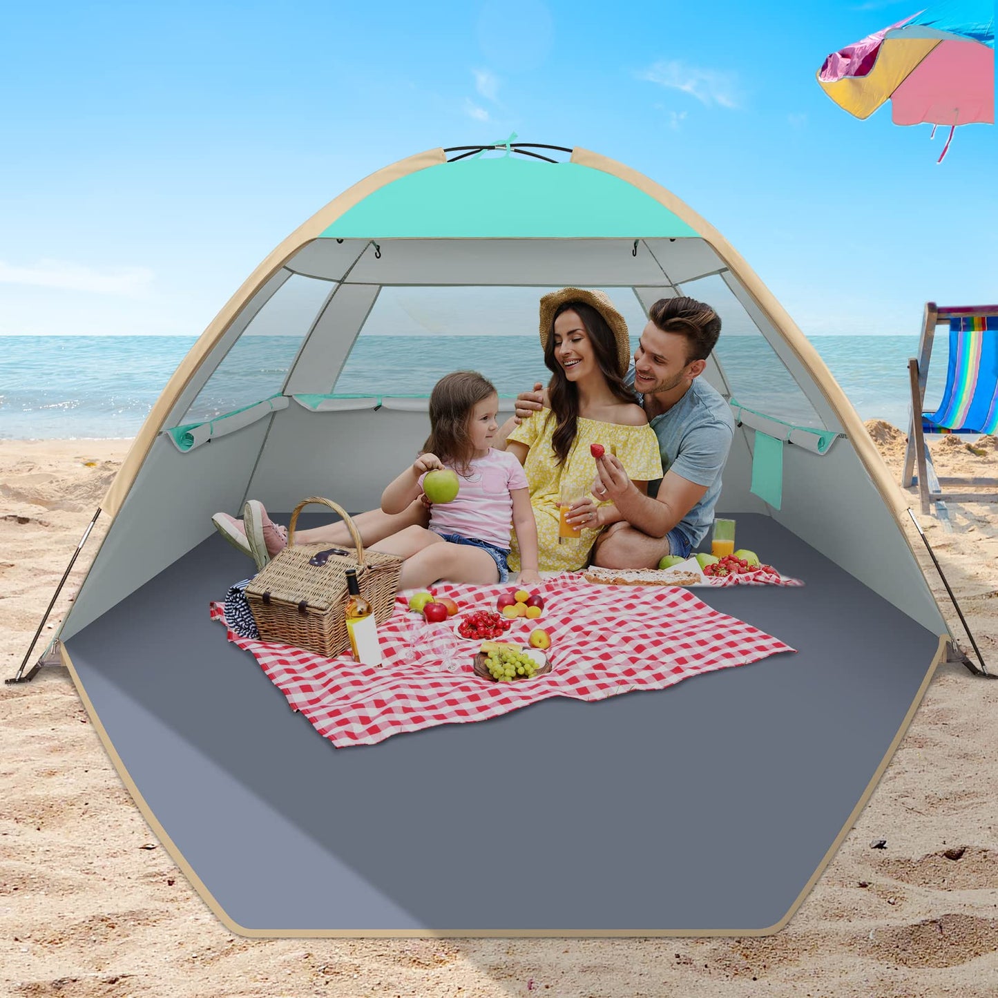 Gorich Beach Tent Sun Shelter for 3/4/6/8/10 Person with UPF 50＋ UV Protection, Lightweight & Easy Setup Beach Shade Canopy, Portable Beach Shade Tent Beach Cabana