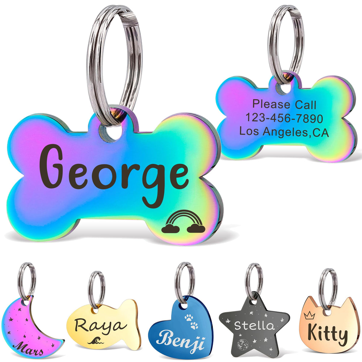 Anavia Small Size Dog Cat ID Tags, Small/XS Personalized Color Plated Stainless Steel Puppy Kitten Name Tags, Customized Engraved Nameplate Pet Collar Tag (Blue, Star)